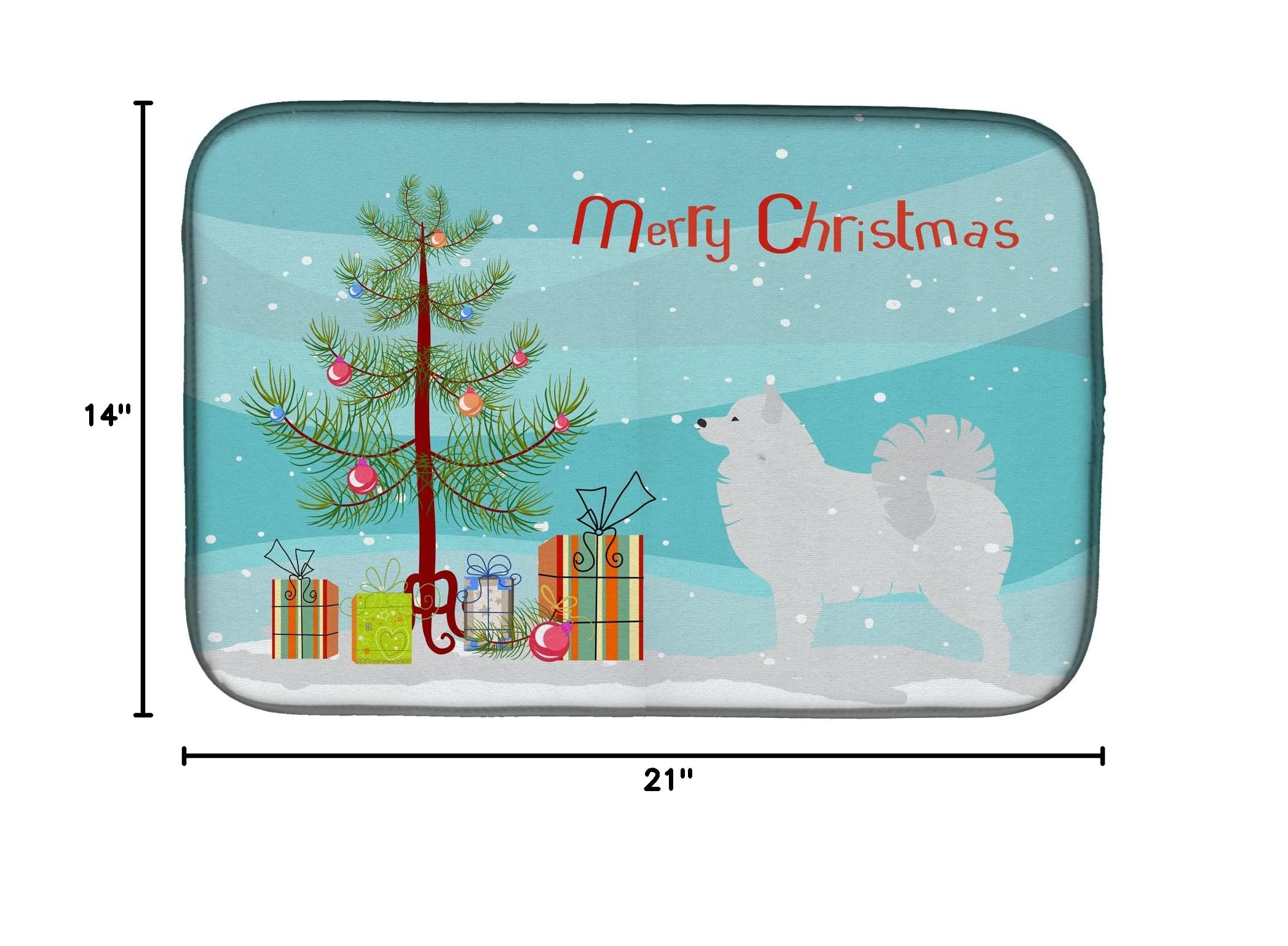 Samoyed Christmas Dish Drying Mat - Absorbent Kitchen Counter Pad for Holiday Decor