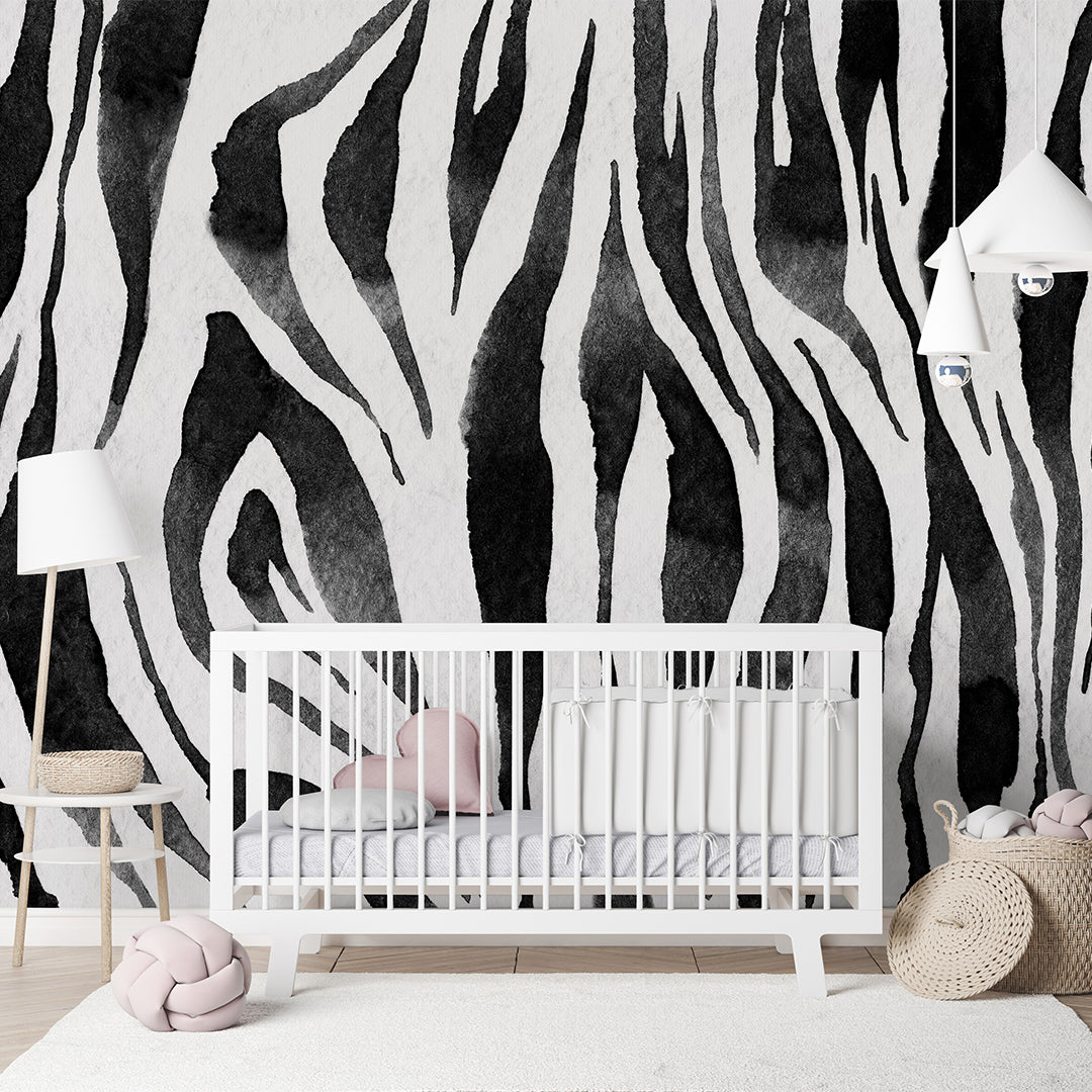 Black and White Zebra Print Wall Mural Peel and Stick - AM121 Self-Adhesive Removable Wallpaper for Living Room, Bedroom, Nursery Decor