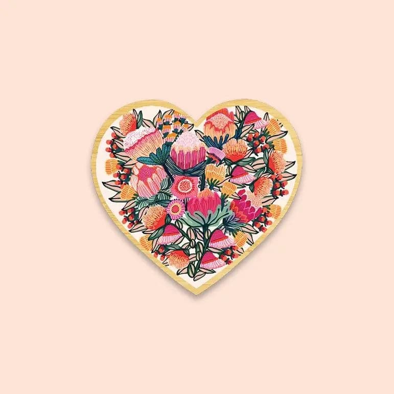 Flowers of Oz Heart Wooden Brooch - Handmade Wooden Floral Pin for Women - Perfect for Weddings, Parties & Everyday Fashion Accessories
