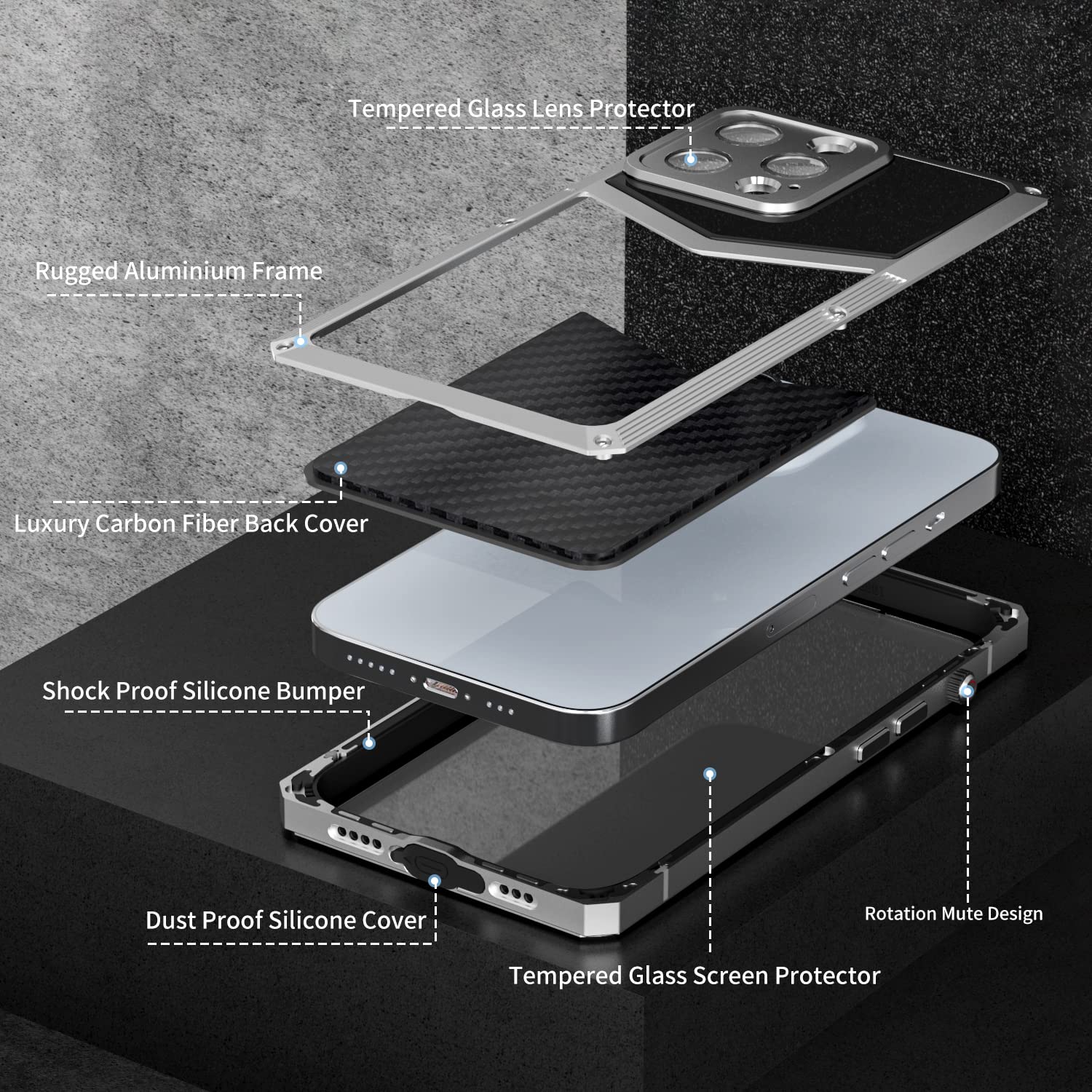 Premium Carbon Fiber & Aluminum iPhone 13 Pro Max Case (6.7