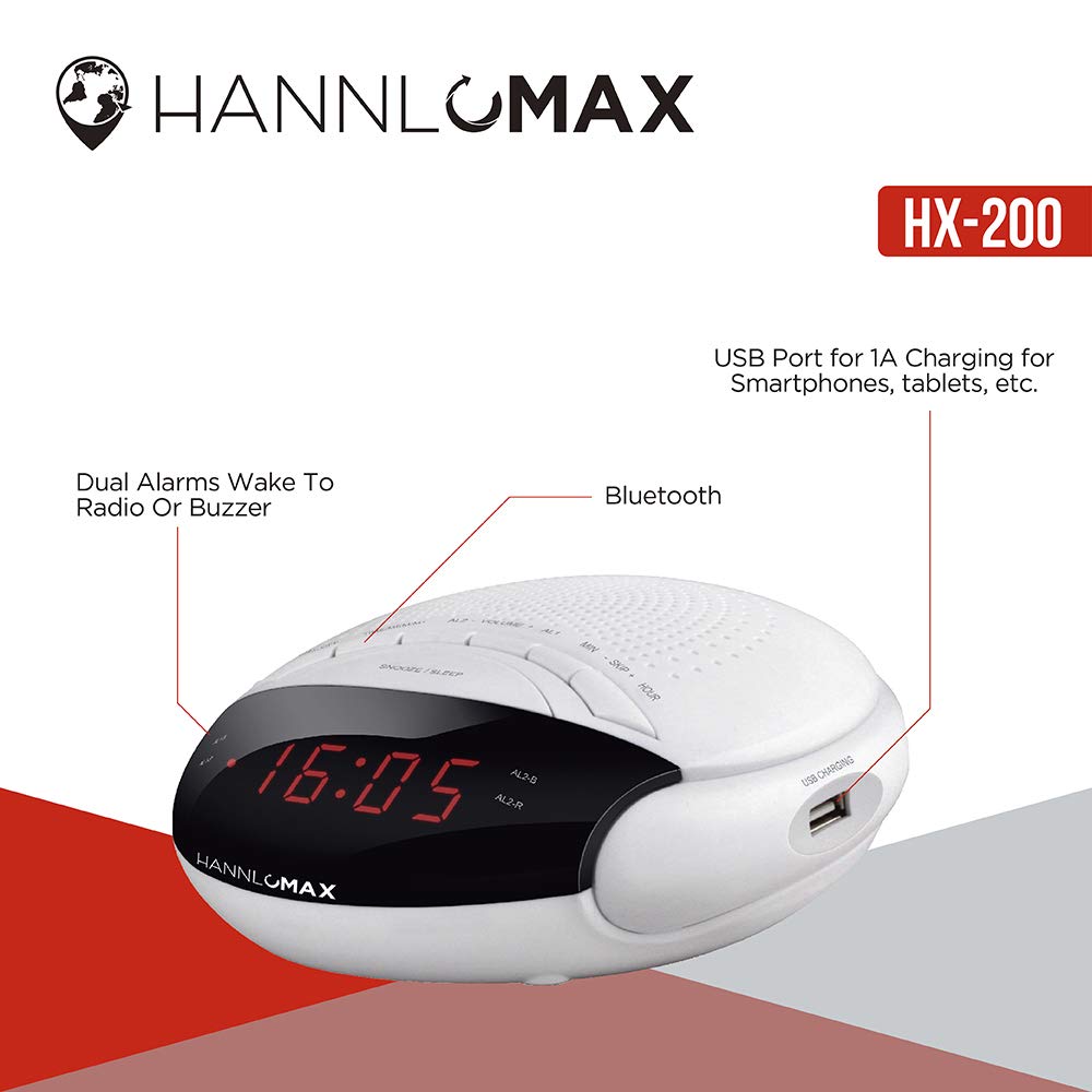 HANNLOMAX HX-200 Digital Alarm Clock Radio with PLL FM Tuner, 6 Preset Stations & Dual Alarm - 0.6