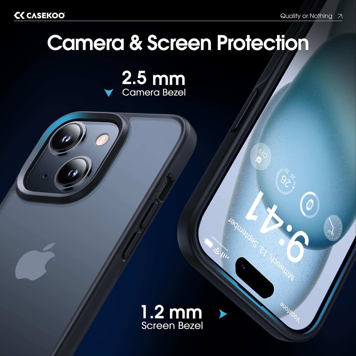 CASEKOO iPhone 15 Case [6.1 Inch] Military-Grade Shockproof Cover - Matte Black Translucent Hard Phone Case with Anti-Scratch & Anti-Fingerprint Protection | Perfect for Outdoor Activities, Work & Daily Use