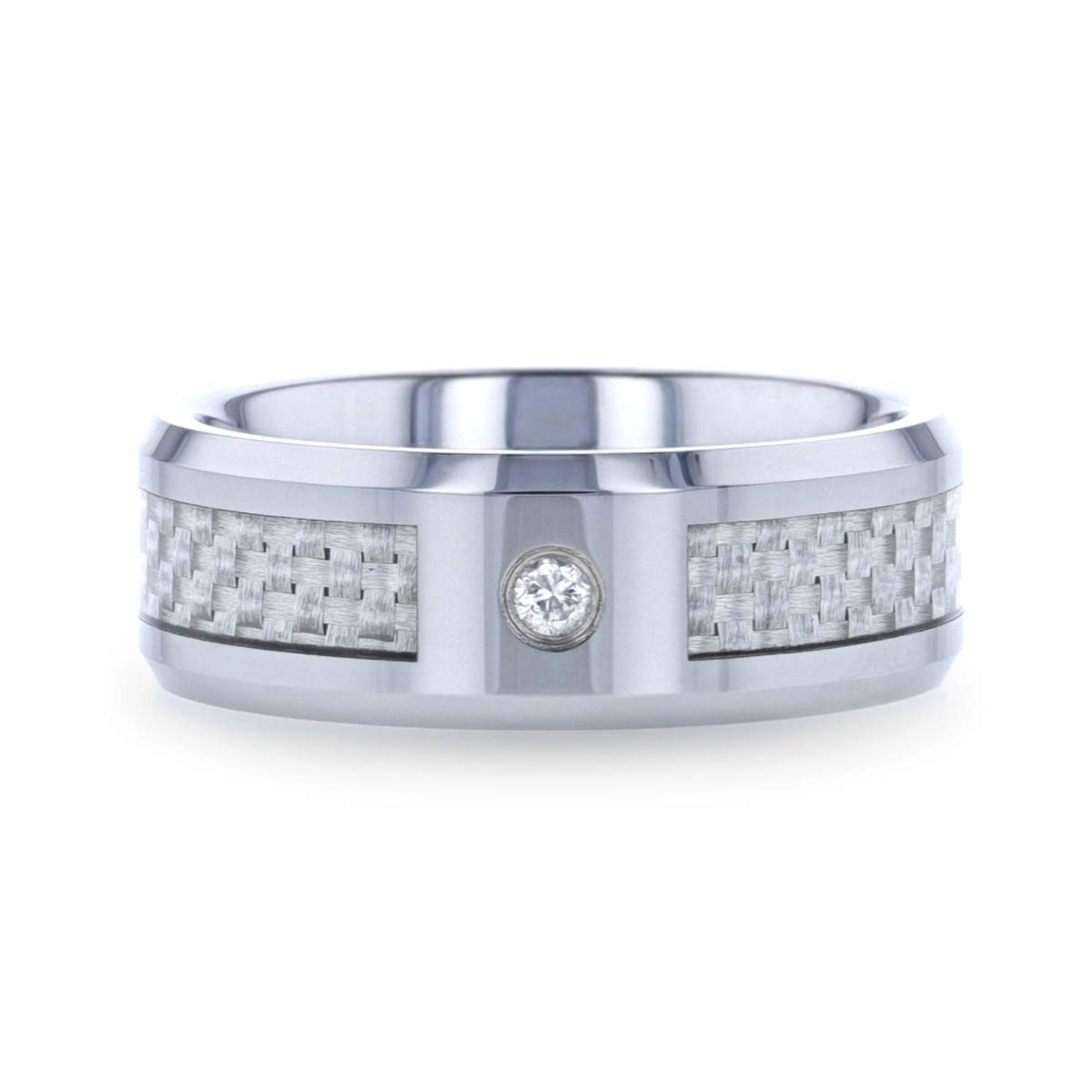 Elegant 8mm Tungsten Wedding Band with White Diamond & Carbon Fiber Inlay - Perfect for Men's Wedding Rings, Anniversary Gifts & Special Occasions