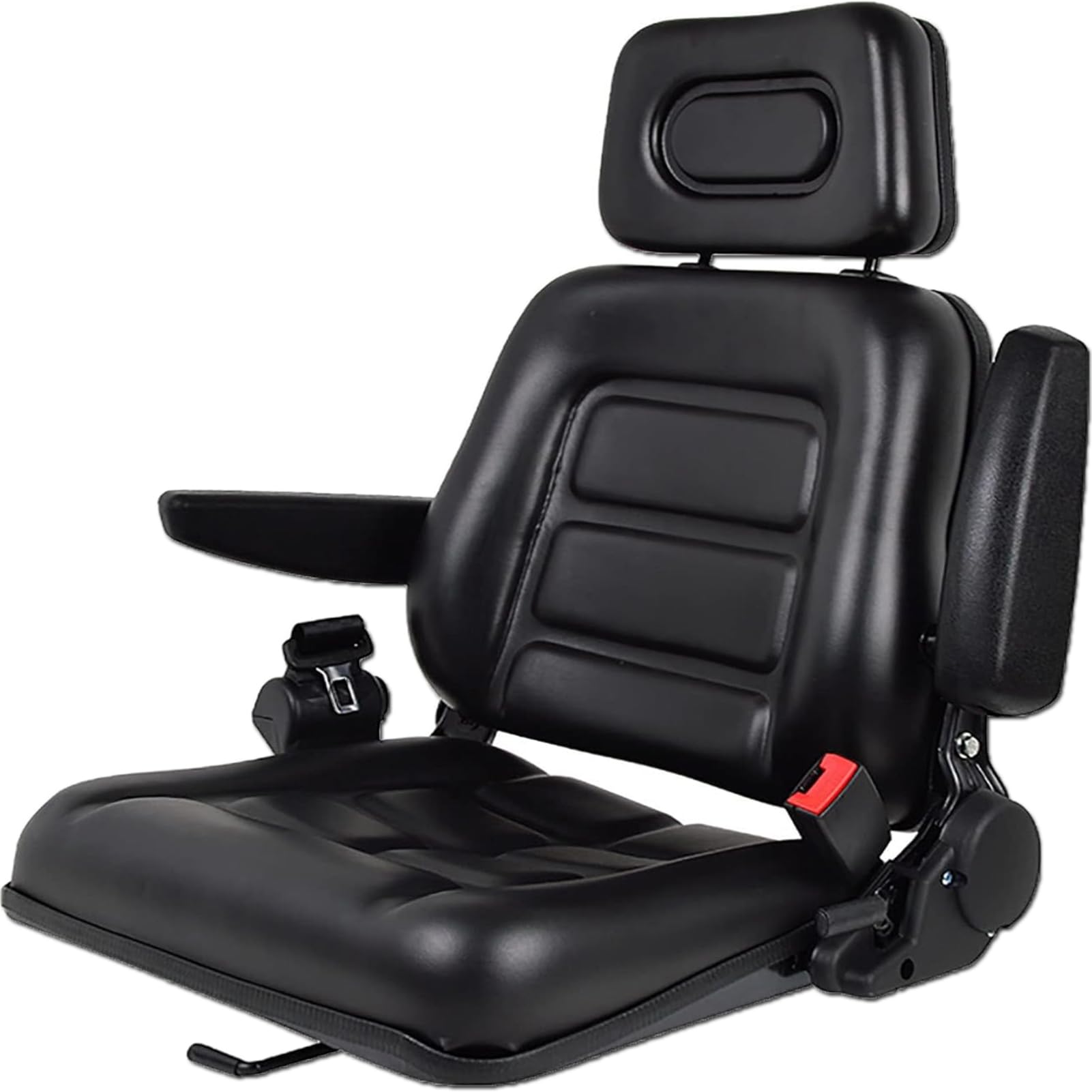Universal Lawn Mower Seat with Adjustable Backrest & Slide Rail - Waterproof Tractor Seat with Armrests, Headrest & Seatbelt - Fits Garden Tractors, Loaders, Forklifts, Excavators & Dozers - Perfect for Landscaping, Farming & Construction Work