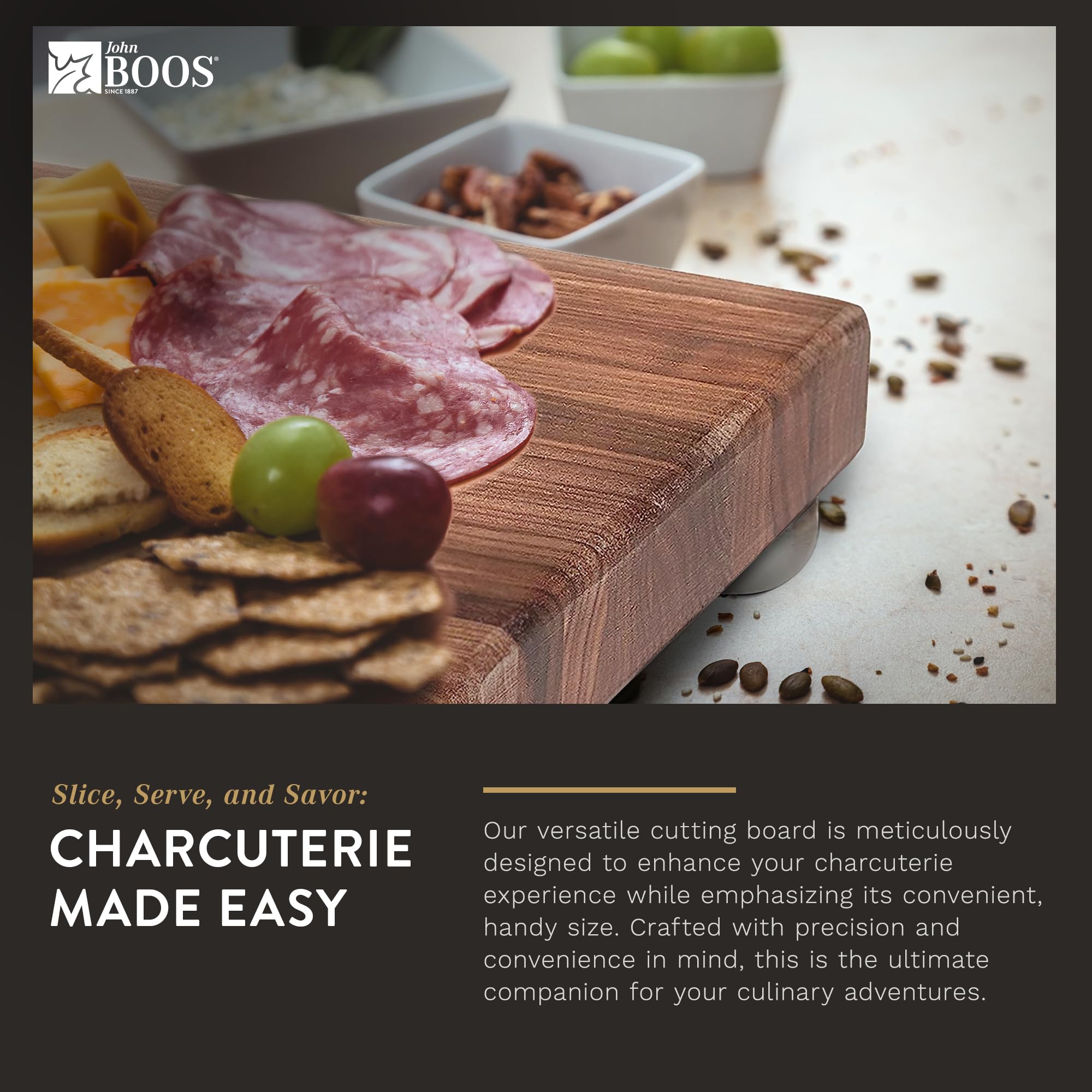 John Boos B Series Walnut Wood Cutting Board with Feet - 9x9x1.5 Inches - Premium Square Kitchen Cutting Board for Chopping, Slicing & Serving - Perfect for Home Cooks & Professional Chefs