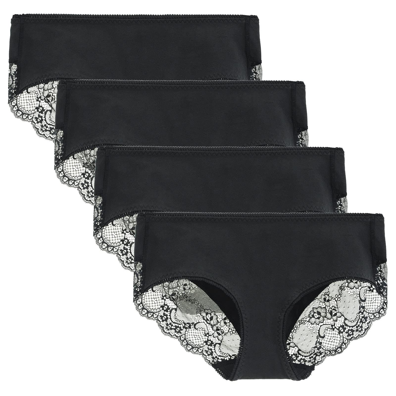Lace Back Women's Underwear - Mid Rise Full Coverage Briefs 4 Pack (Regular & Plus Size) | Comfortable Daily Wear & Sleepwear for Ladies