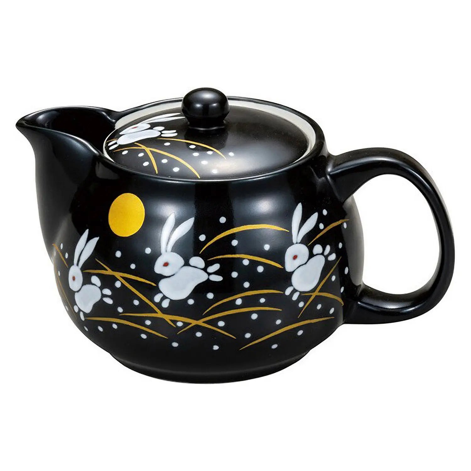 Premium Japanese Kutani Ware Hopping Rabbit Kyusu Teapot with Built-in Tea Strainer - Authentic Ceramic Teapot for Green Tea, Herbal Tea & Loose Leaf Tea - Perfect for Japanese Tea Ceremony, Home Use & Gift Giving