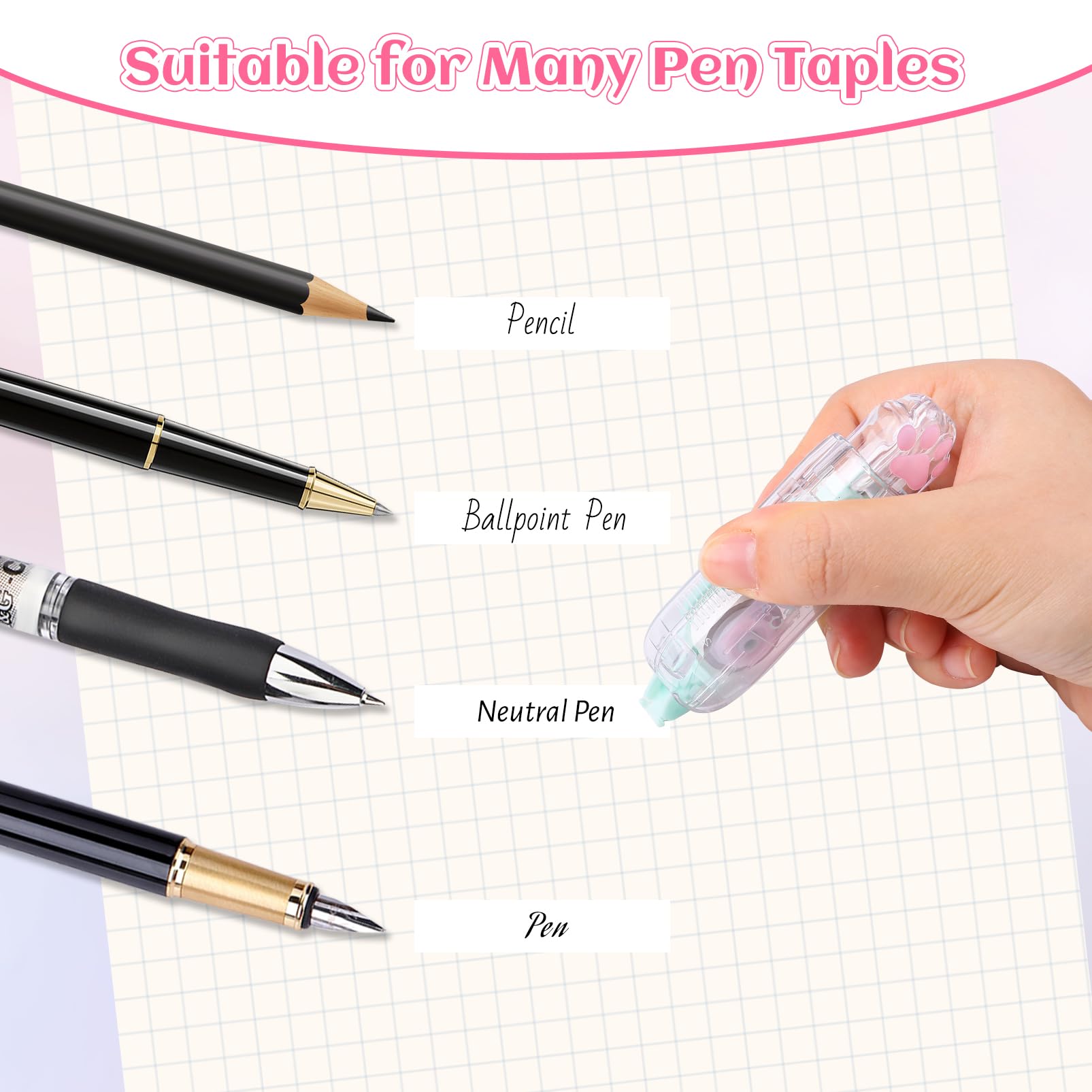 3 Pack White Out Correction Tape - Cute Retractable Eraser Tape with Kawaii Cat Paw Design for School, Office & Homework - Perfect for Students, Teachers & Cat Lovers (Great for Exams, Notes & Document Editing)