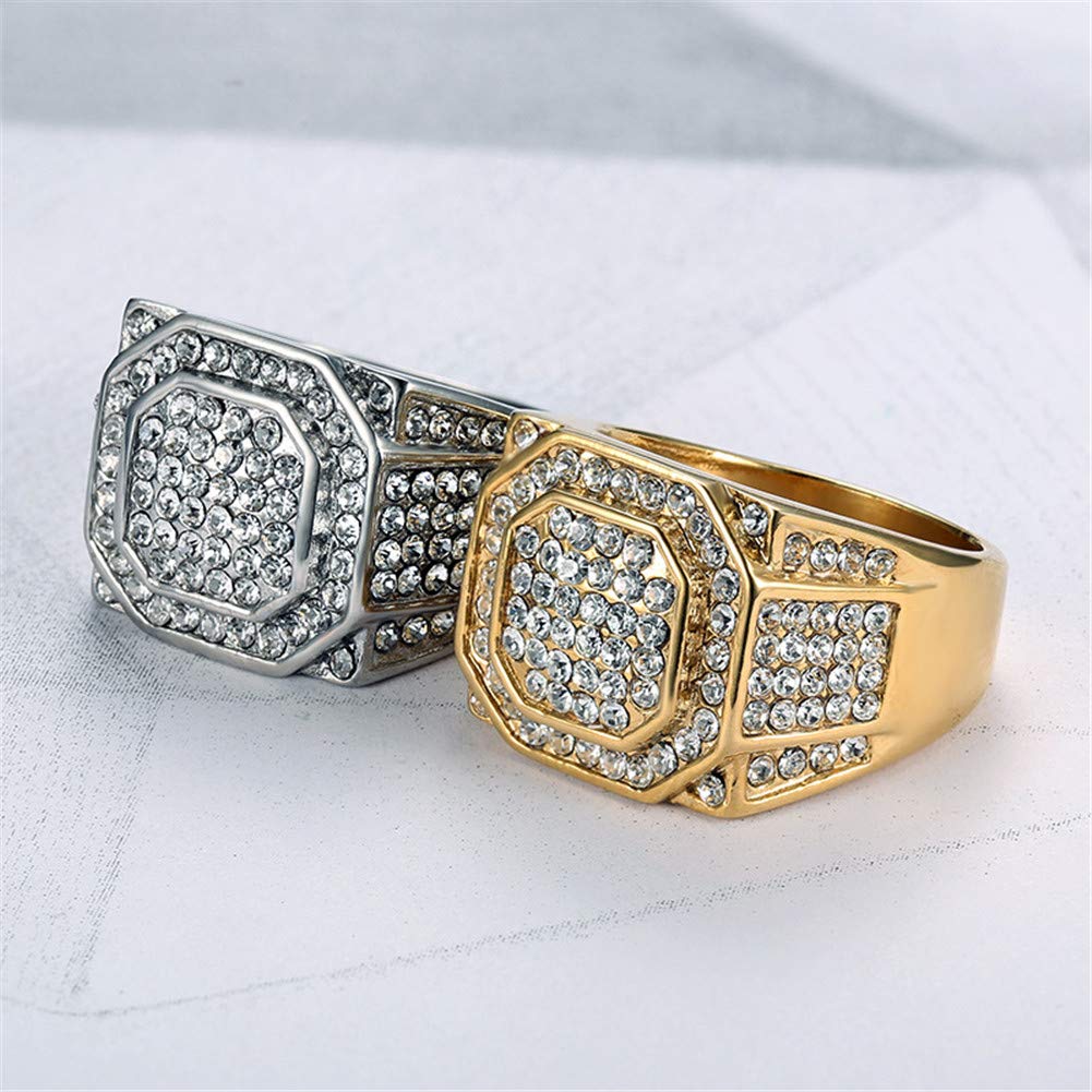 Men's Stainless Steel Hip Hop Iced Out Cubic Zirconia Square Ring - Micro Pave CZ Wedding Band for Men - Perfect for Prom, Anniversary & Everyday Luxury Jewelry