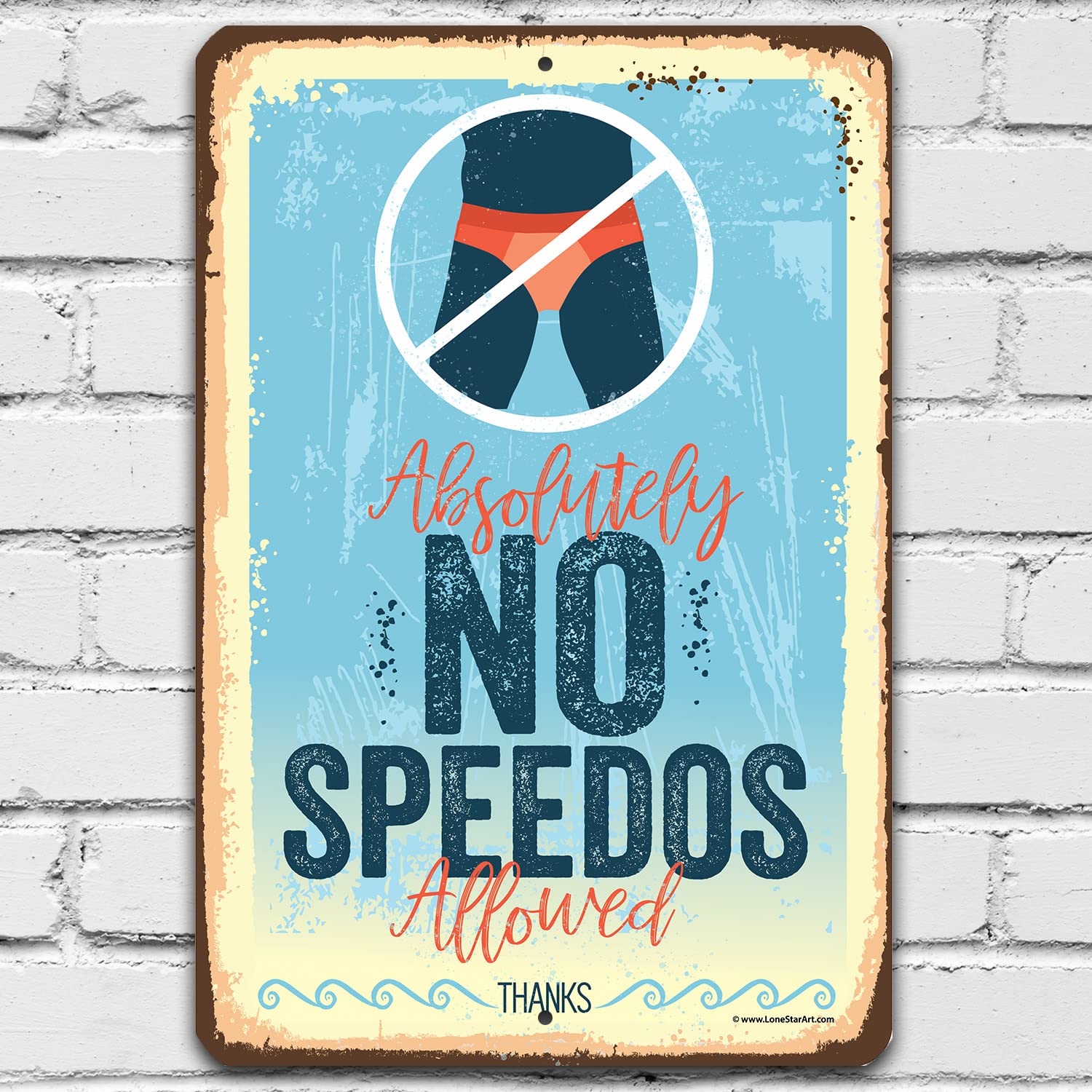 Funny No Speedos Allowed Pool Sign - 12x18 Inch Durable Metal Swimming Pool Rules Sign for Outdoor & Indoor Decoration, Above Ground Pool Accessories - Perfect for Backyard, Beach Clubs & Pool Parties