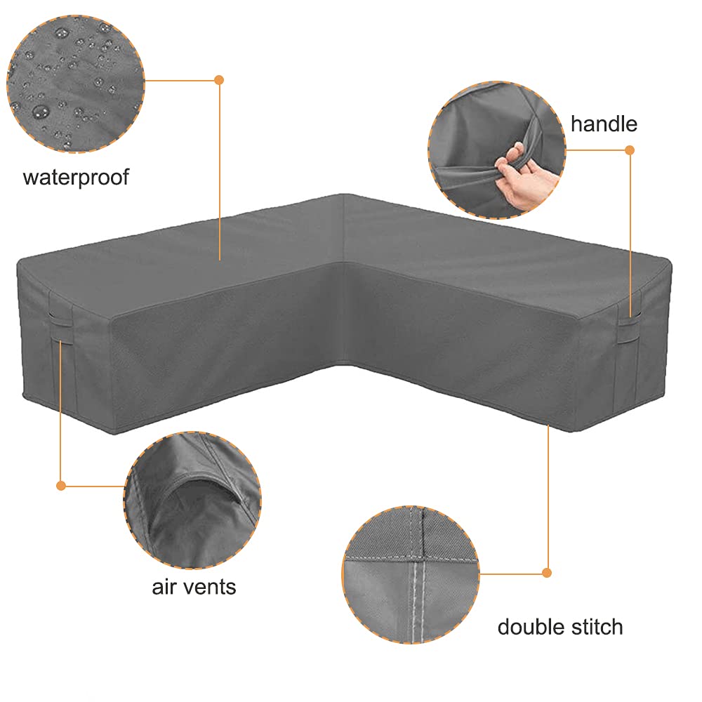 Heavy Duty Waterproof L-Shaped Patio Sofa Cover for Outdoor Sectional Furniture - 105x78 Inch Grey Couch Protector with Buckle Straps & Side Handles | Perfect for Garden, Lawn, Deck & Backyard Furniture Protection