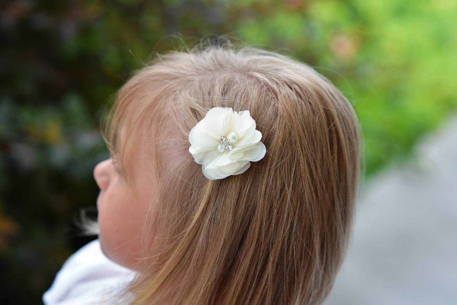 YYCRAFT 10pcs Baby Girls Hair Clips - Chiffon Flower with Rhinestones & Pearl Decorations, 2