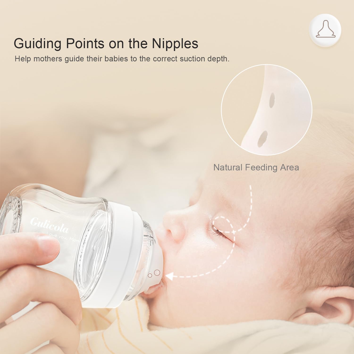 Gulicola 4-Pack Natural Glass Baby Bottles for Newborns, Slow Flow Nipples, 3 oz & 5 oz (Pink) - Safe BPA-Free Feeding Bottles for Breastfeeding and Formula - Perfect for Daycare, Travel, and Home Use