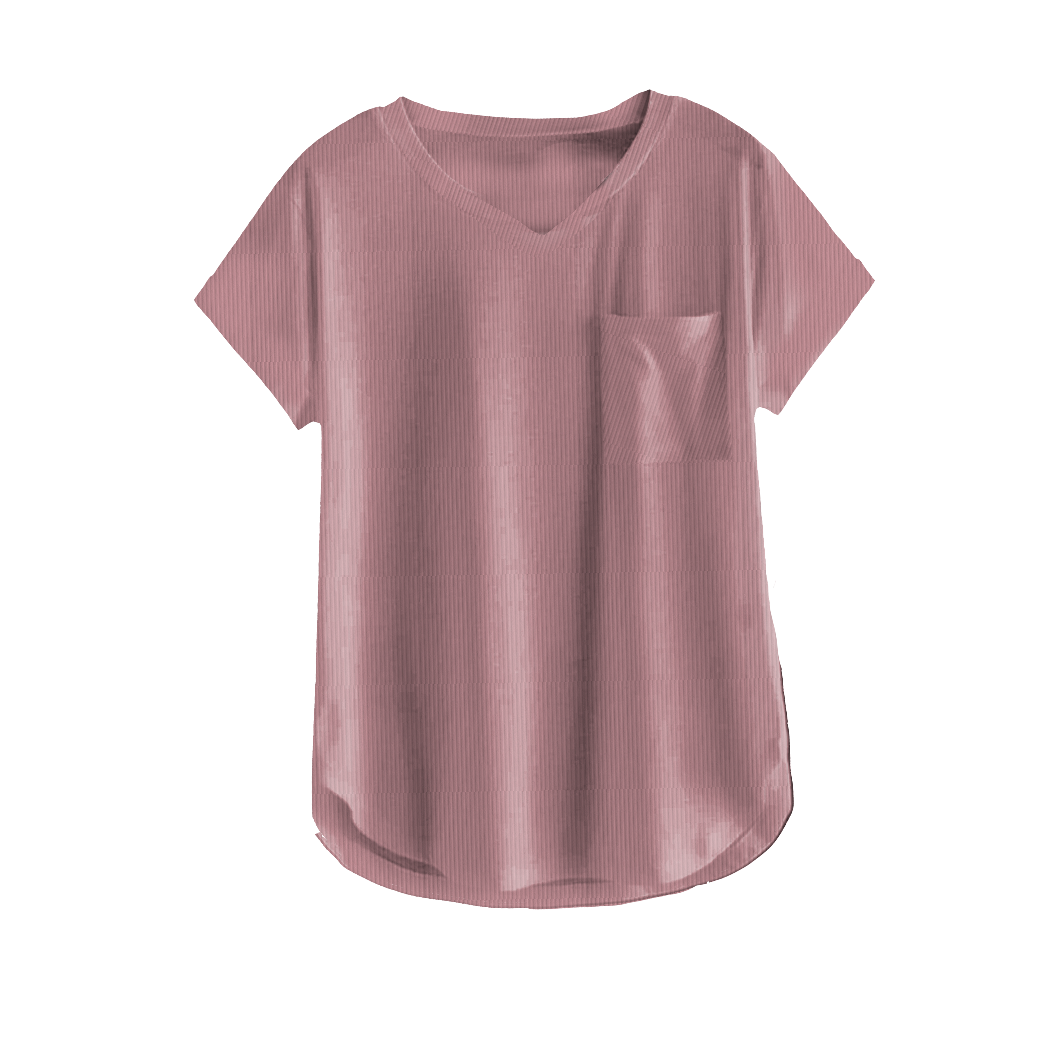 Mauve Ribbed V-Neck Pocket T-Shirt for Women - Soft & Comfortable Casual Tee - Perfect for Everyday Wear, Work, and Outings