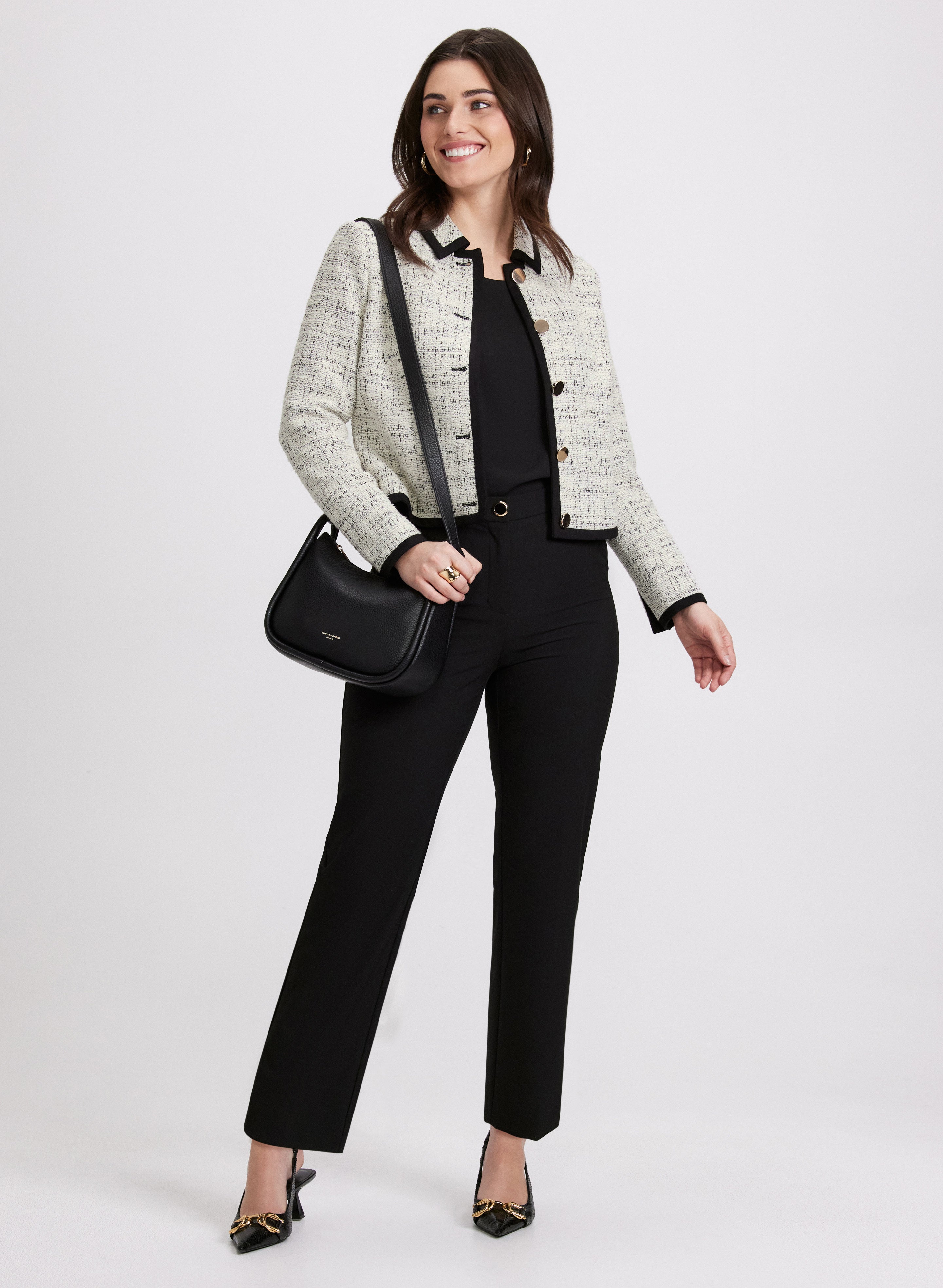 Stylish Contrast Tweed Jacket for Women - Elegant Blazer with Classic Checkered Pattern | Perfect for Office Wear, Business Meetings & Fall Fashion Outfits