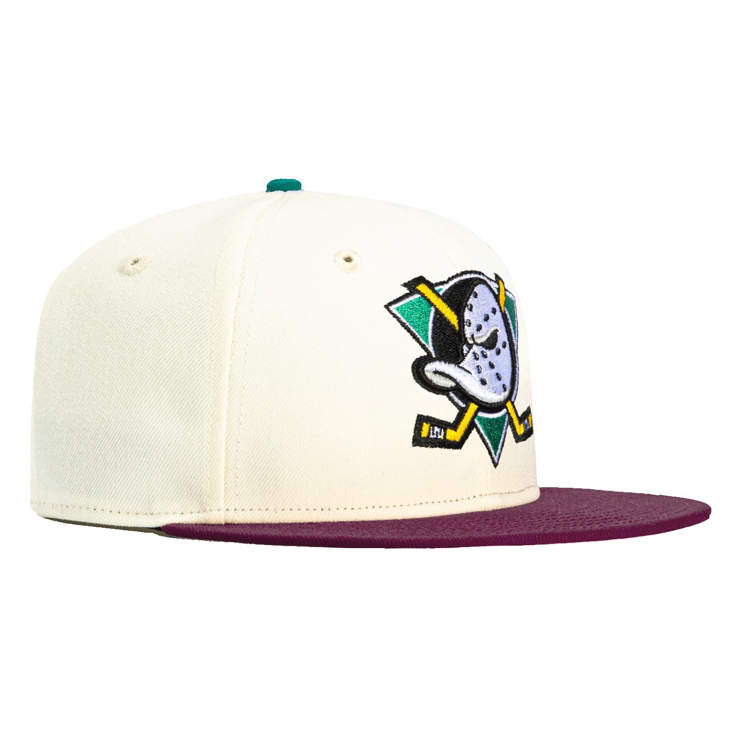 New Era 59Fifty Anaheim Ducks Snapback Hat - White & Maroon NHL Hockey Cap for Men & Women - Perfect for Games, Fan Gear & Streetwear Fashion