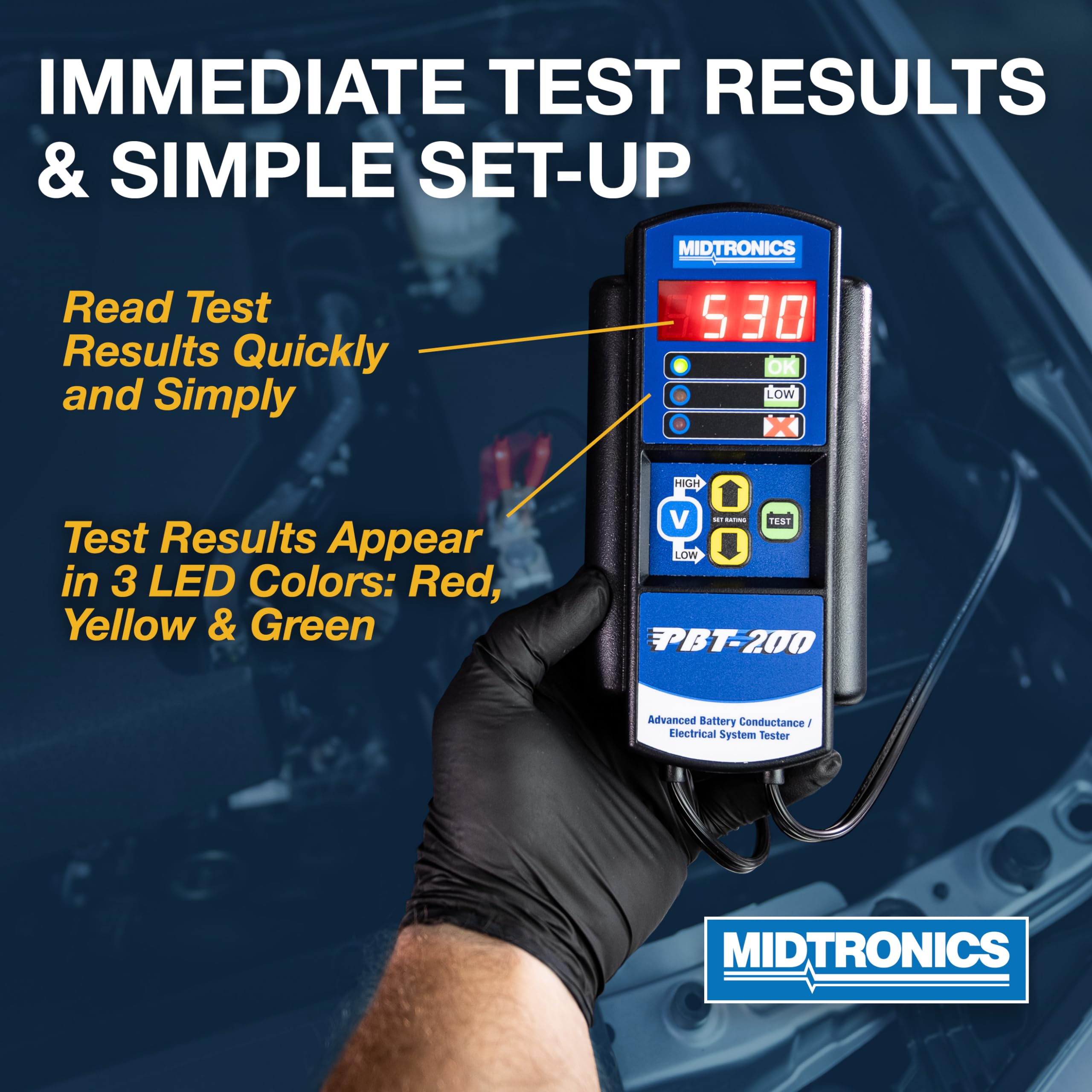 Midtronics PBT-200 12V Advanced Automotive Battery Diagnostic Tool - Electrical System Tester for 200-850 CCA Batteries - Conductance Testing & Service Diagnostics - Perfect for Mechanics & Auto Shops