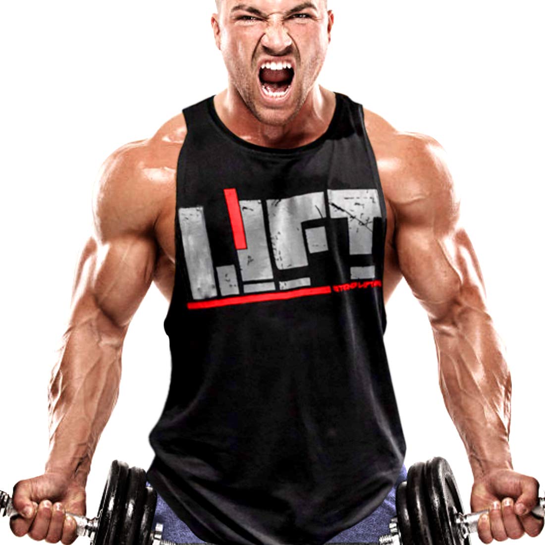 KINGJOZE Men's Workout Tank Tops - Bodybuilding Stringer Muscle Shirts for Gym, Fitness & Training - Breathable Sleeveless Vest for Weightlifting, Running & Athletic Performance