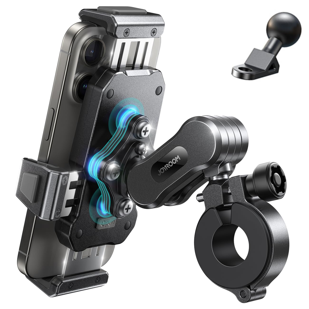 JOYROOM Aluminum Motorcycle Phone Mount with Vibration Dampener - for iPhone/Samsung - Bike/ATV Riding