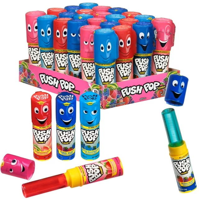 Original Bazooka Push Pop Candy - 24 Count Box | Fun Treats for Parties, Halloween & Snack Time
