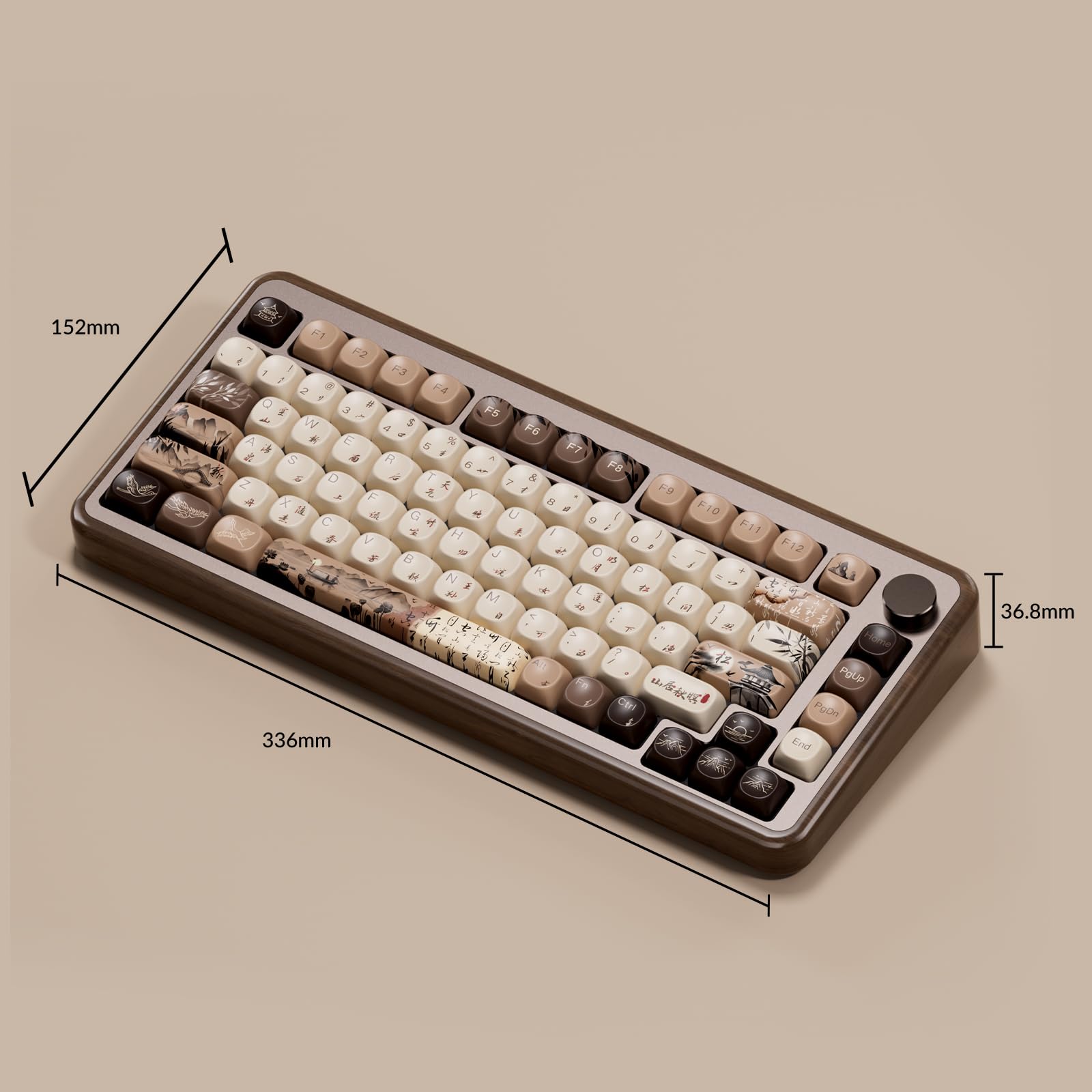 Akko MU02 75% Wireless Mechanical Keyboard - Walnut Wooden Case, RGB Backlit, Hot-Swappable with PBT Dye-Sub Keycaps (2.4G/Bluetooth/Wired) for Mac & Windows - Perfect for Gaming, Office Work & Typing (Mountain Seclusion, Rosewood Switch)