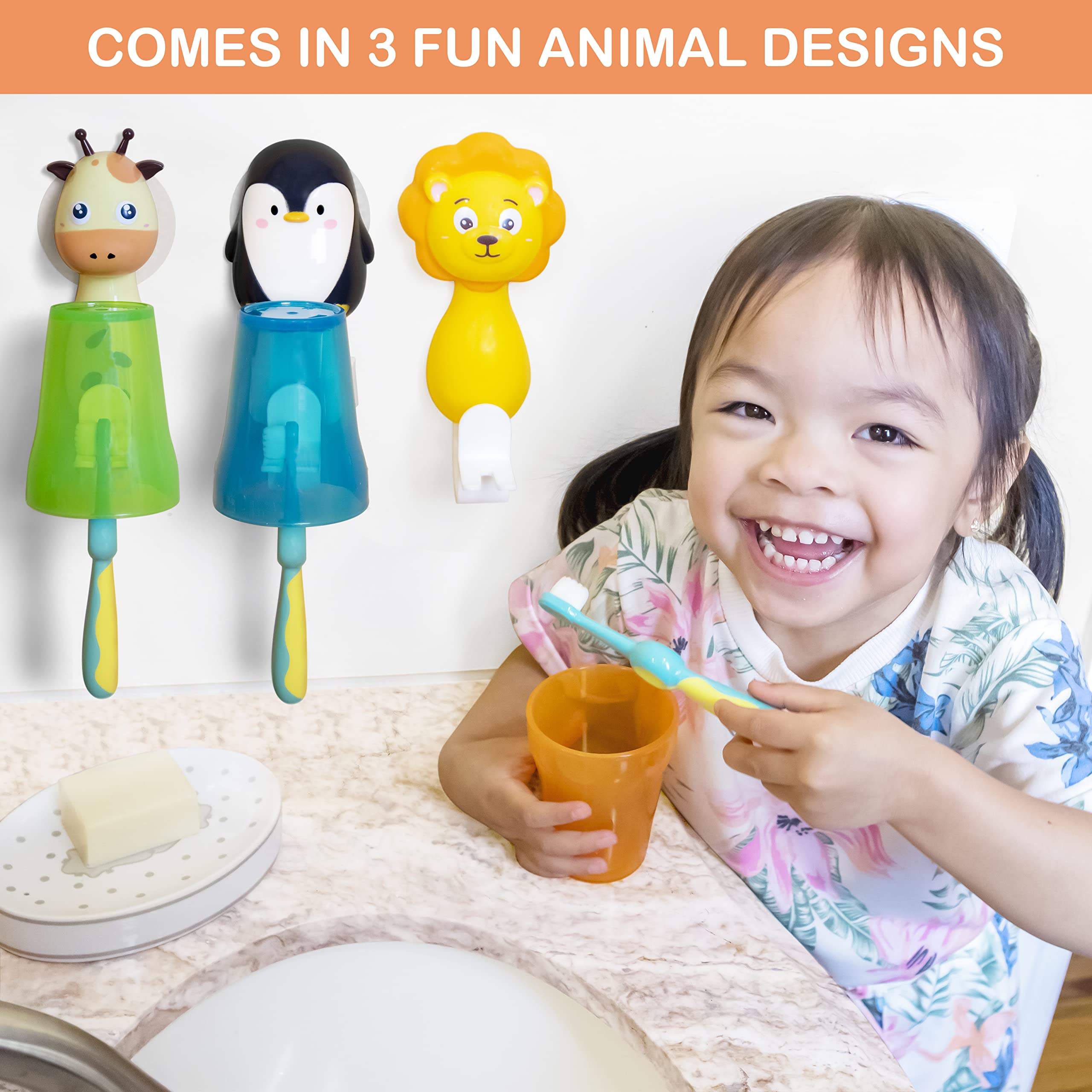 Giraffe Wall Mounted Toothbrush Holder for Kids - Ultra Soft Bristle Toothbrush & Hanging Bathroom Organizer | Perfect for Kids' Bathroom, Nursery, or Travel | Fun Tooth Brushing Solution for Children
