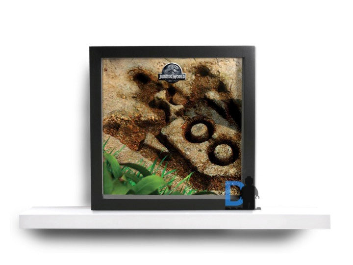 Lego® Jurassic World Minifigure Display Stand with Dinosaur Footprint Background - Perfect for Showcasing Collectible Minifigures in Home or Office Decor
