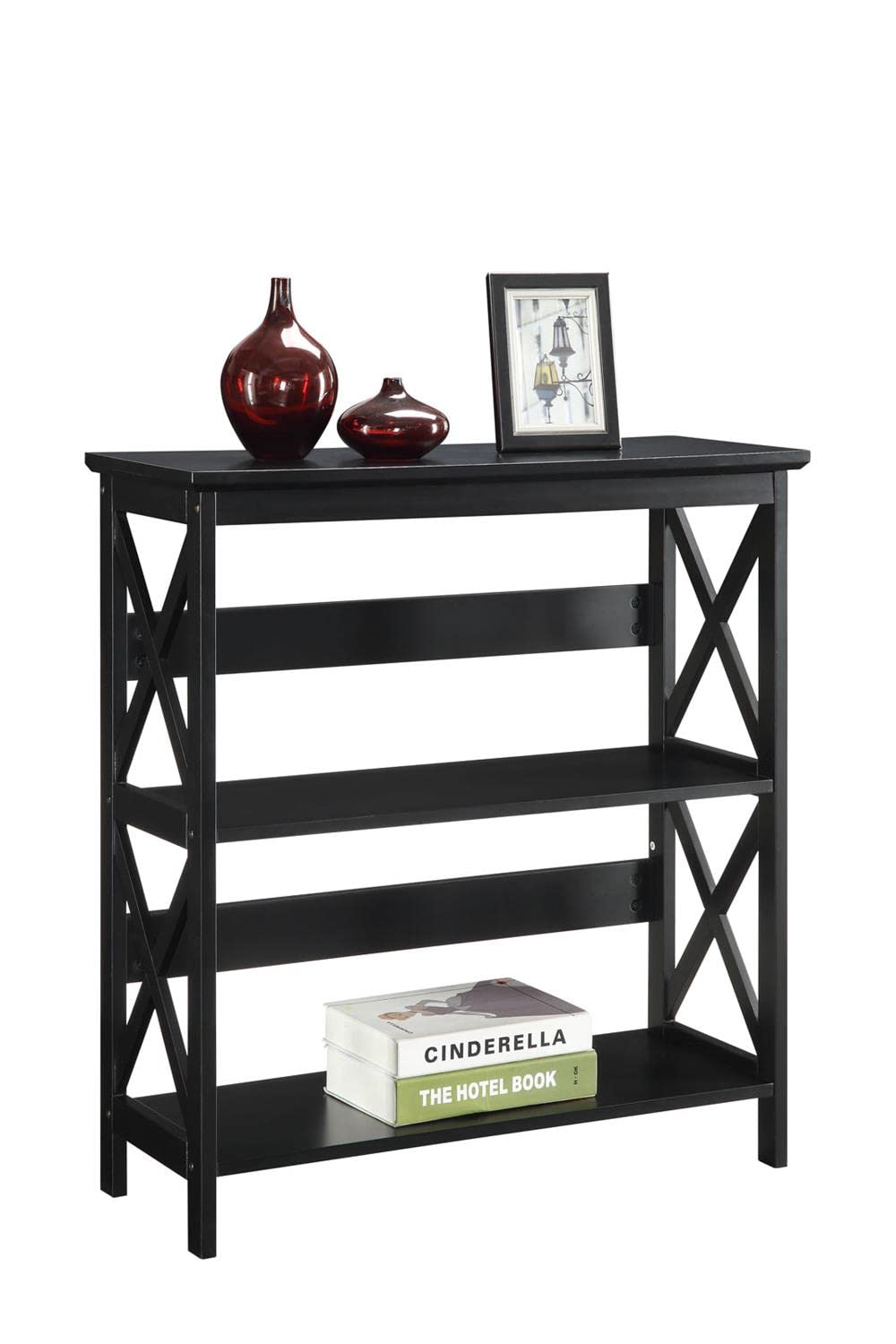 Oxford 3-Tier Bookcase by Convenience Concepts - Black Wooden Storage Shelf for Living Room, Bedroom & Office Organization