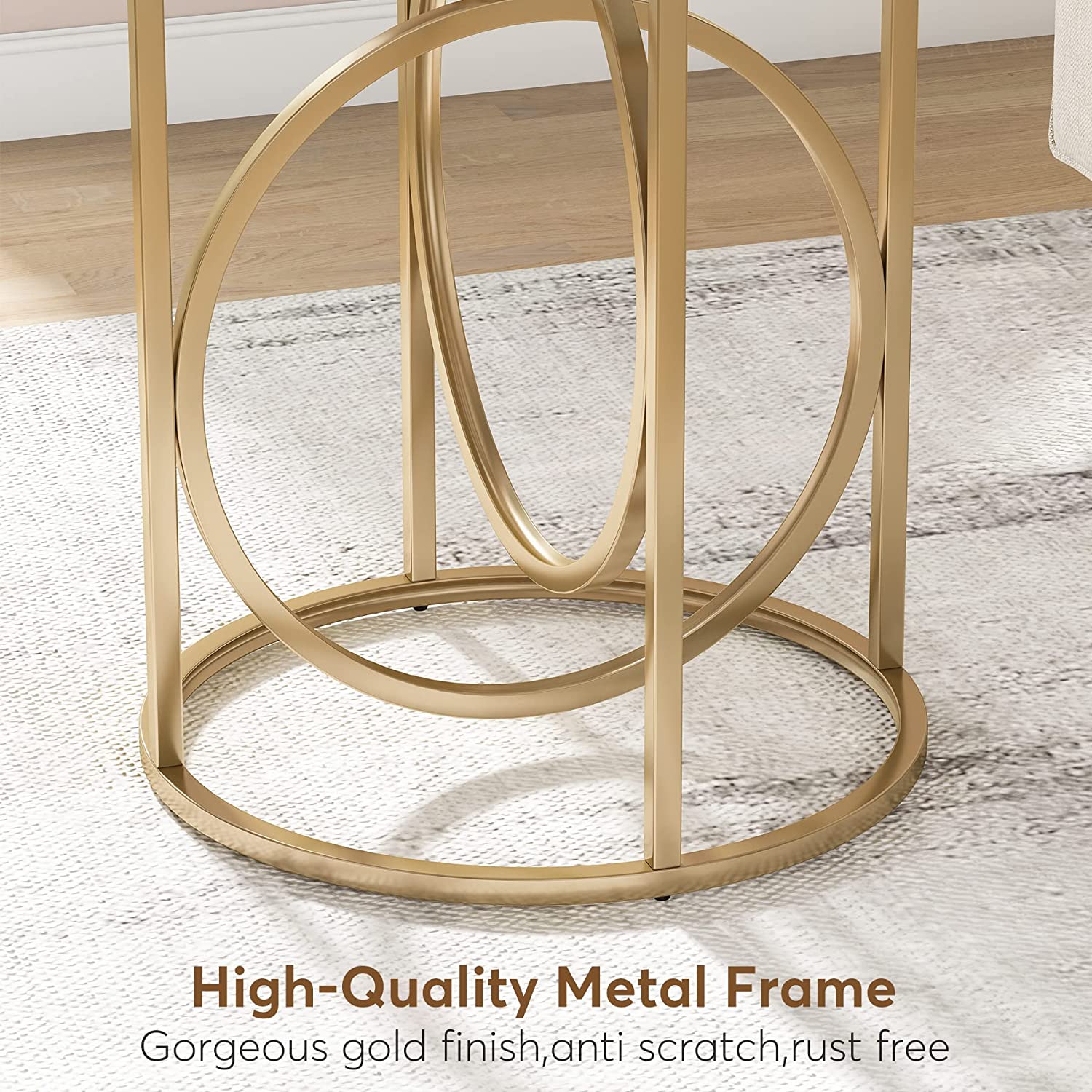 Modern Round End Table with Faux Marble Top - Stylish Sofa Side Table for Living Room, Bedroom & Office Decor