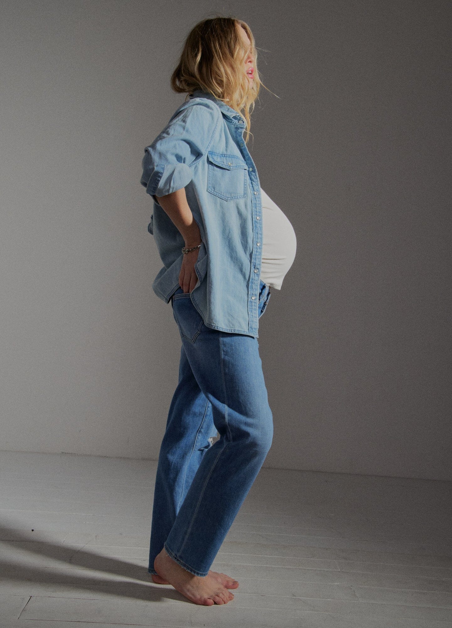 Stylish Maternity Denim Shirt for Women - Comfortable Pregnancy Top for Casual Wear & Nursing