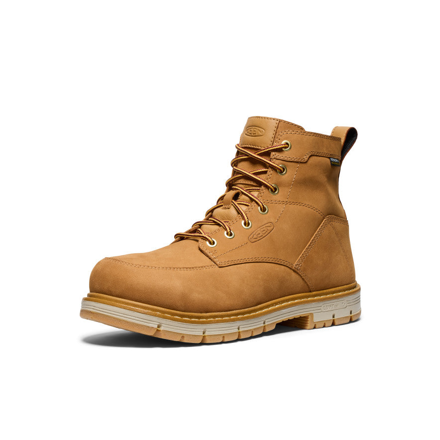 Men's San Jose 6 Waterproof 90° Heel Work Boot with Aluminum Toe - Bistre/Gum - Slip Resistant Safety Shoes for Construction, Warehouse & Outdoor Work