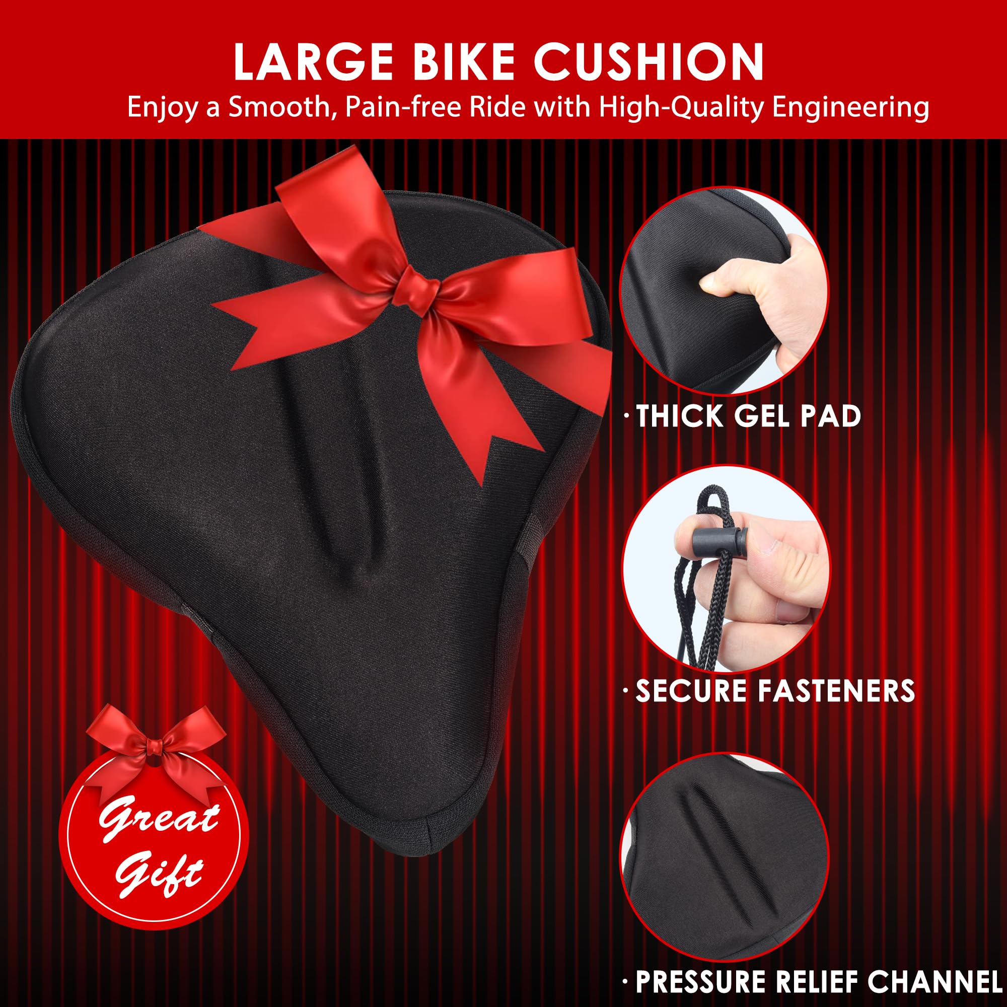 Ultra-Light Gel Bike Seat Cushion Cover - Shock Absorbing Comfortable Breathable Bicycle Saddle Pad for Men & Women - Perfect for Road Bikes, Mountain Bikes, Commuting and Long Rides