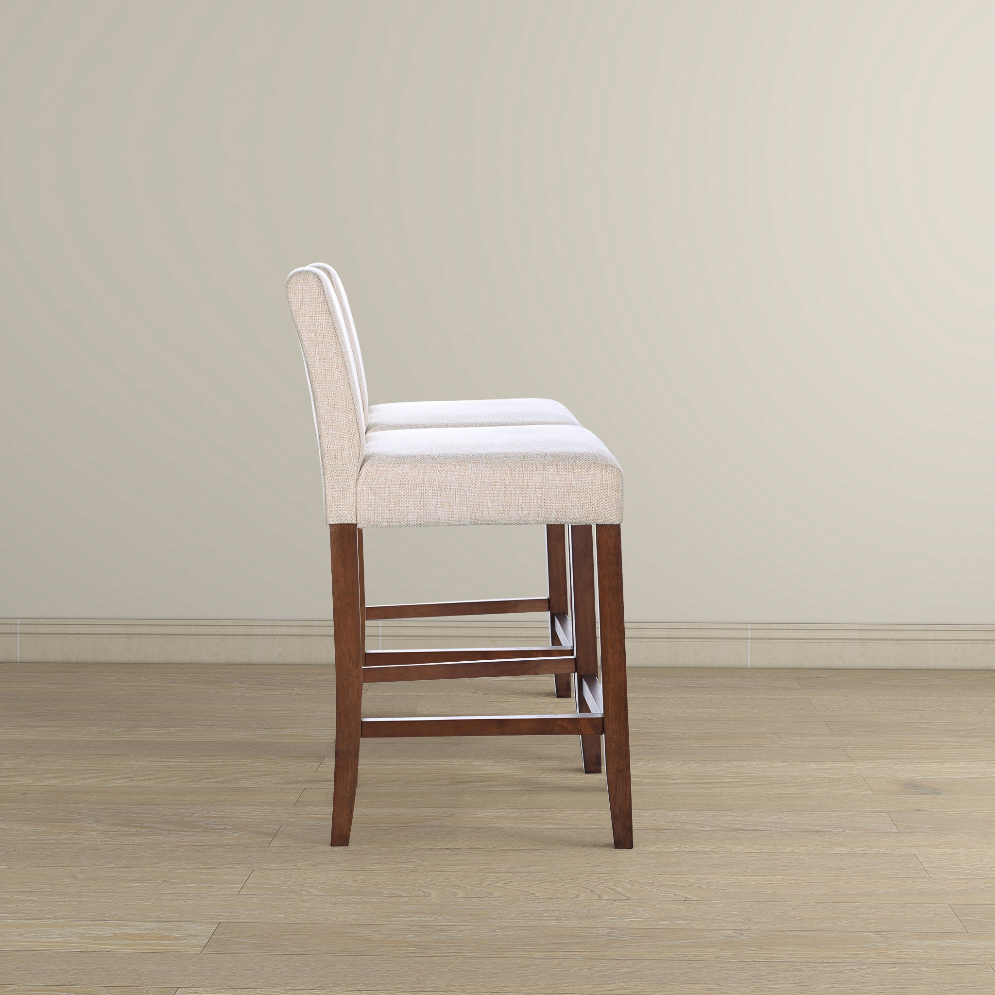 Dorian Beige Fabric Counter Height Bar Stools (Set of 2) - Modern Kitchen Island & Breakfast Nook Seating for Home & Restaurant Use