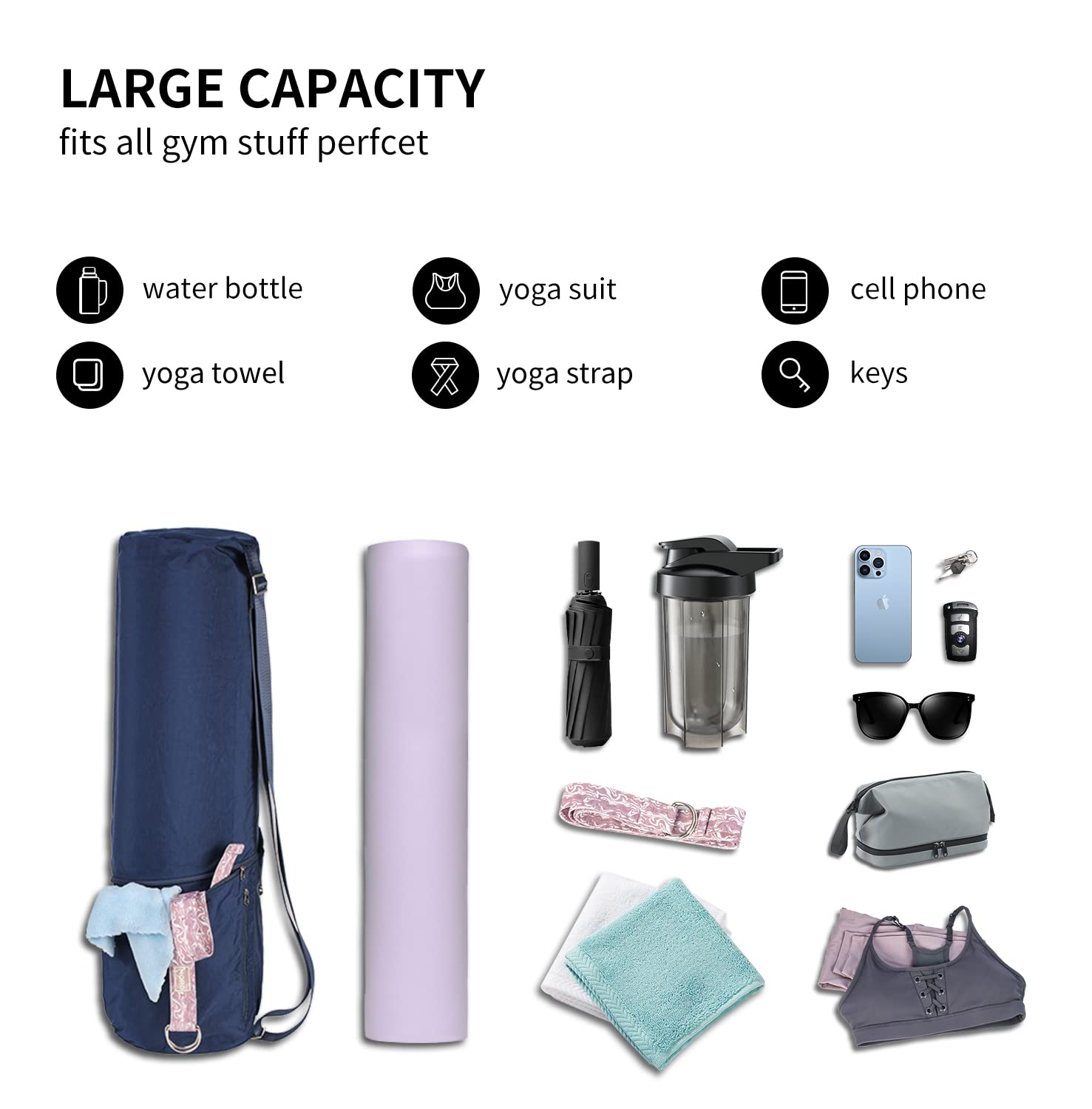 Premium Waterproof Yoga Mat Bag with Adjustable Strap & Multi-Pockets - Fits 1/4