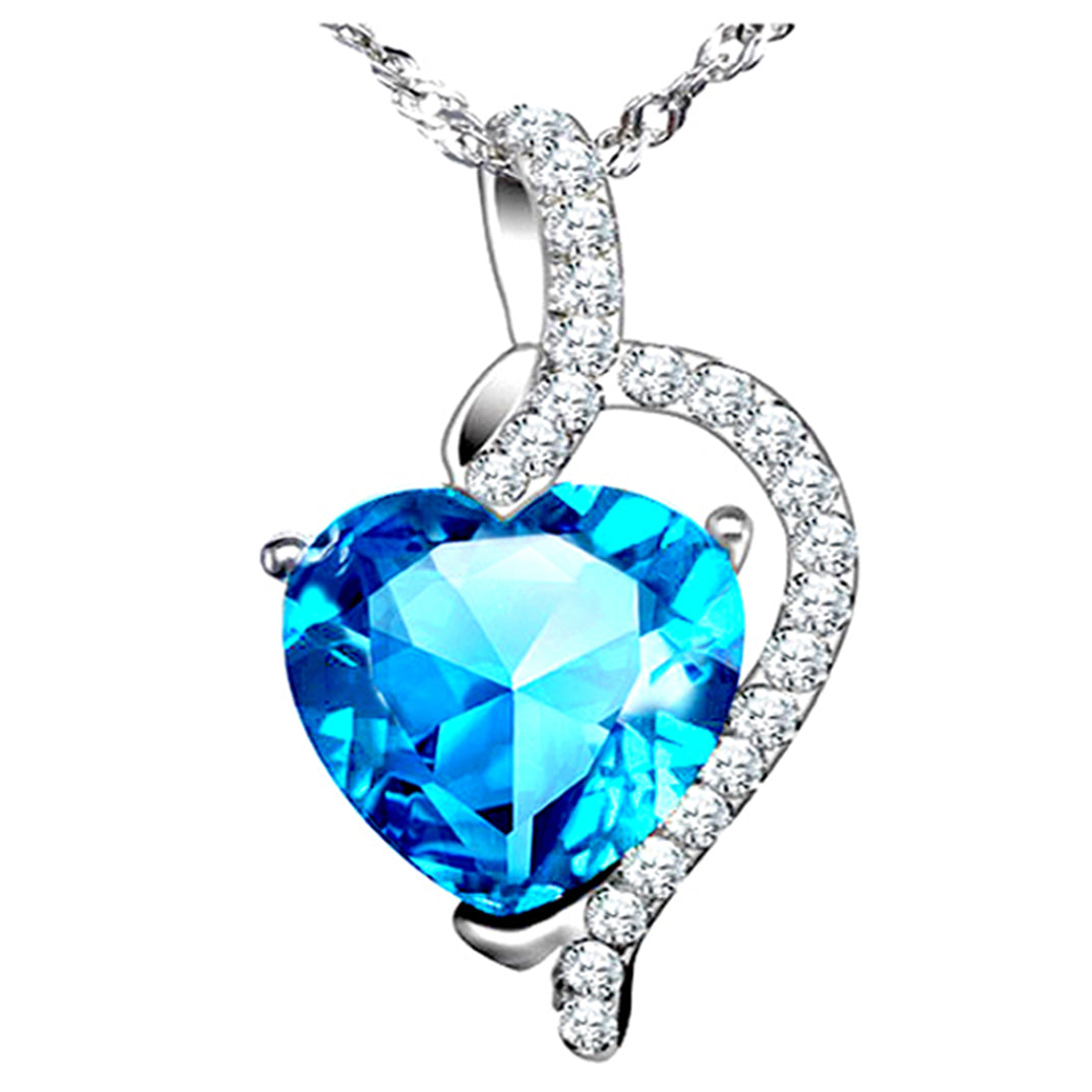 MABELLA Sterling Silver Heart Pendant Necklace with Simulated Blue Sapphire, Ruby & Blue Topaz - Valentine's Day Gift for Her, Anniversary Present, Birthday Jewelry for Women - Perfect for Romantic Dates, Proposals & Special Occasions