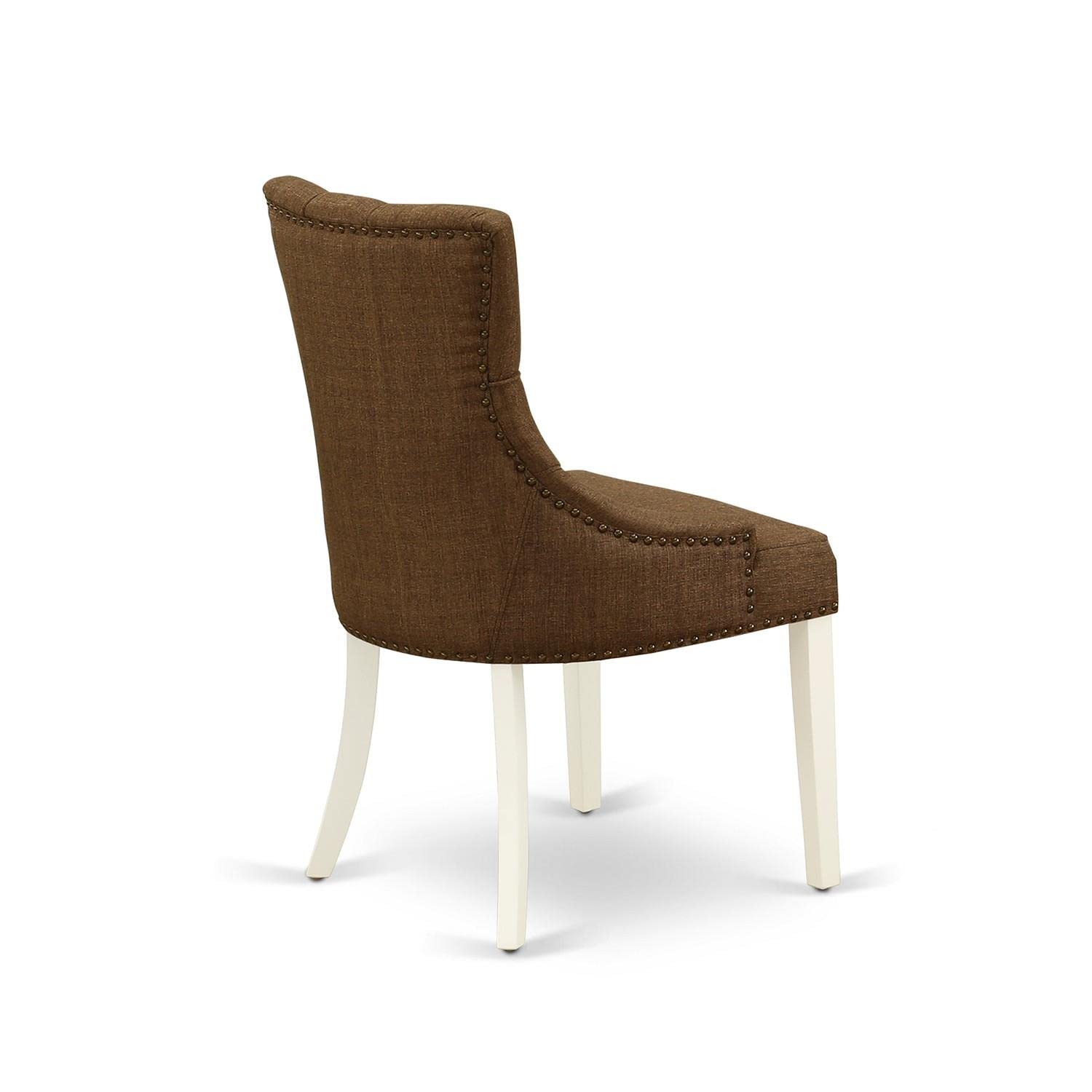 East West Furniture FRP2T18 Friona Parsons Dining Chairs - Set of 2 Button Tufted Upholstered Chairs with Nailhead Trim in Brown Linen Fabric | Elegant Dining Room Seating for Kitchen, Breakfast Nook & Formal Entertaining