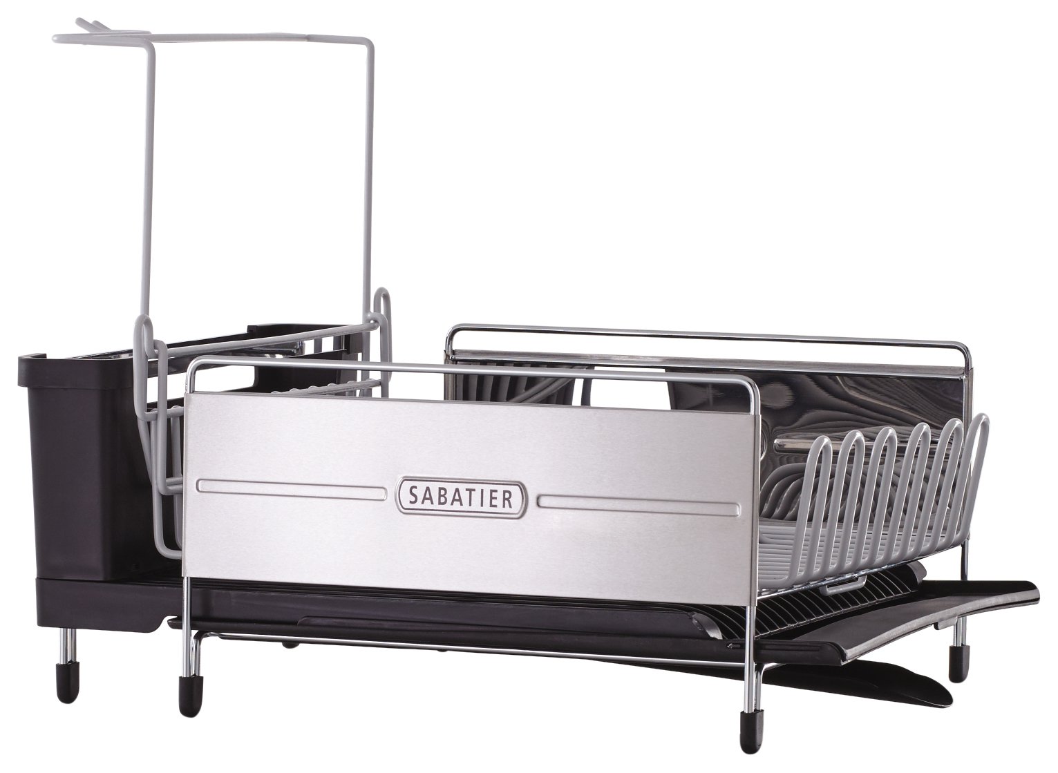 Sabatier Expandable Stainless Steel Dish Rack - Rust-Resistant Soft Coated Wires, Bi-Directional Spout, Utensil Caddy & Removable Stemware Holder - Perfect for Kitchen Countertop, Sink Side & Small Space Organization