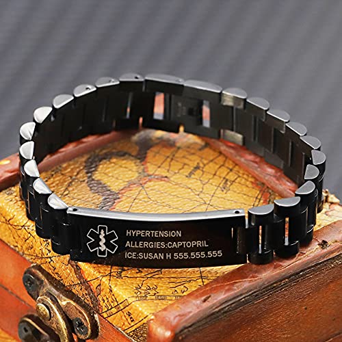 BAUMA AUTO Engraved Medical Alert ID Bracelet for Men & Women - Custom Emergency Medical ID Bracelet with Free Engraving - Perfect for Diabetes, Allergies & Senior Safety