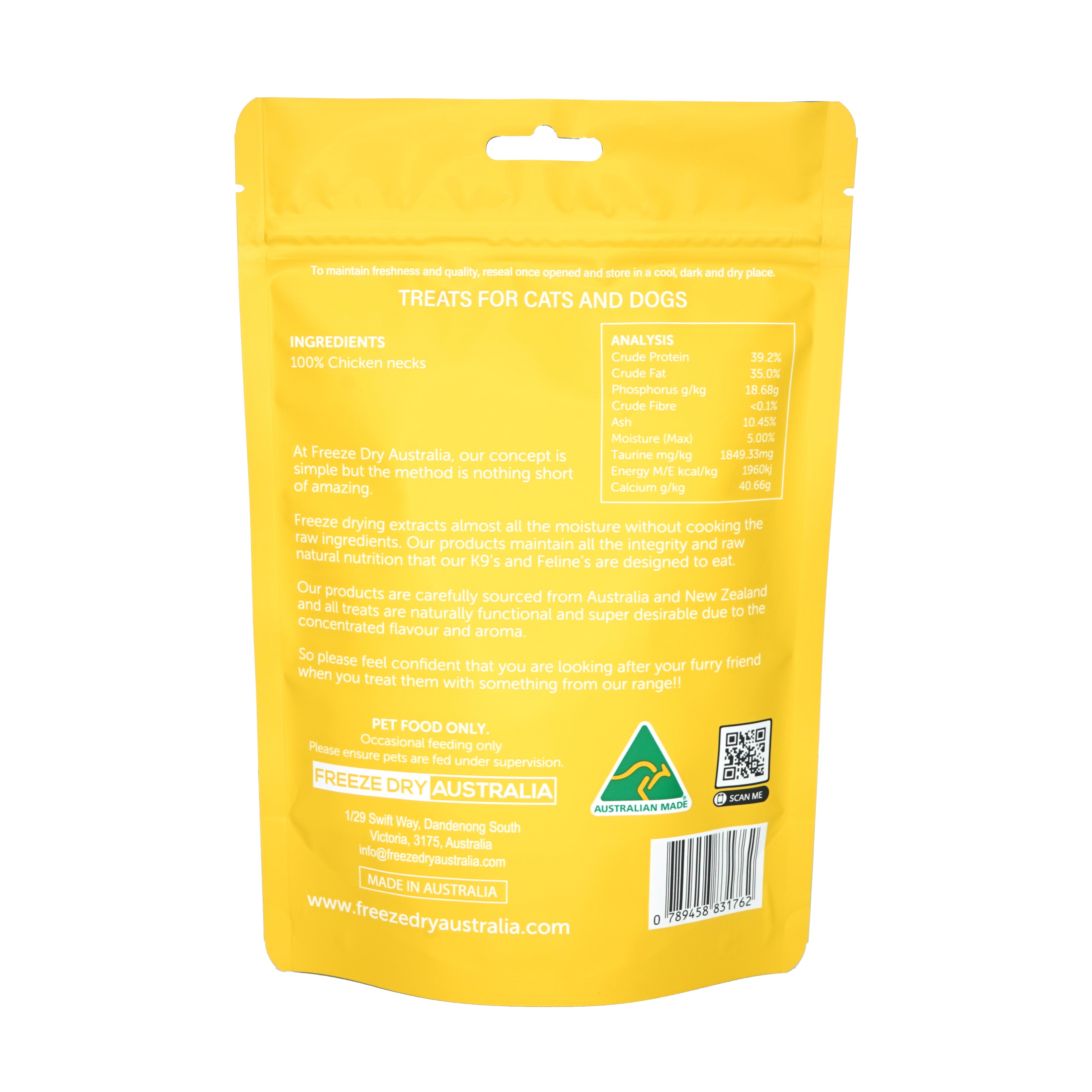 Freeze Dried Australia Chicken Necks for Dogs & Cats - Natural Protein Snacks, 100g - Perfect for Training, Rewards & Dental Health