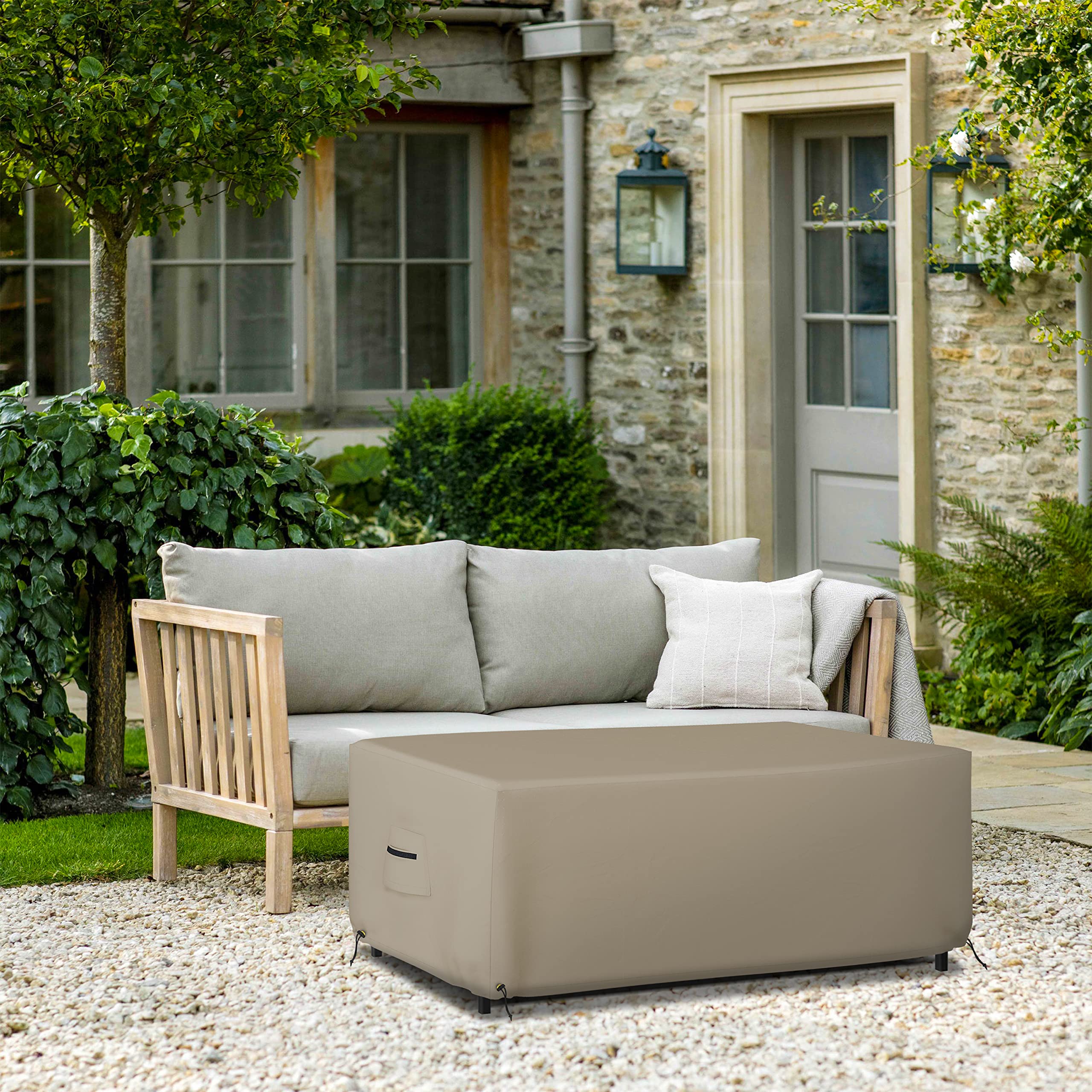 Waterproof Outdoor Table Cover 12oz - Rectangle & Oval Shape 100% Weather Resistant with Air Pocket & Drawstring for Snug Fit (108
