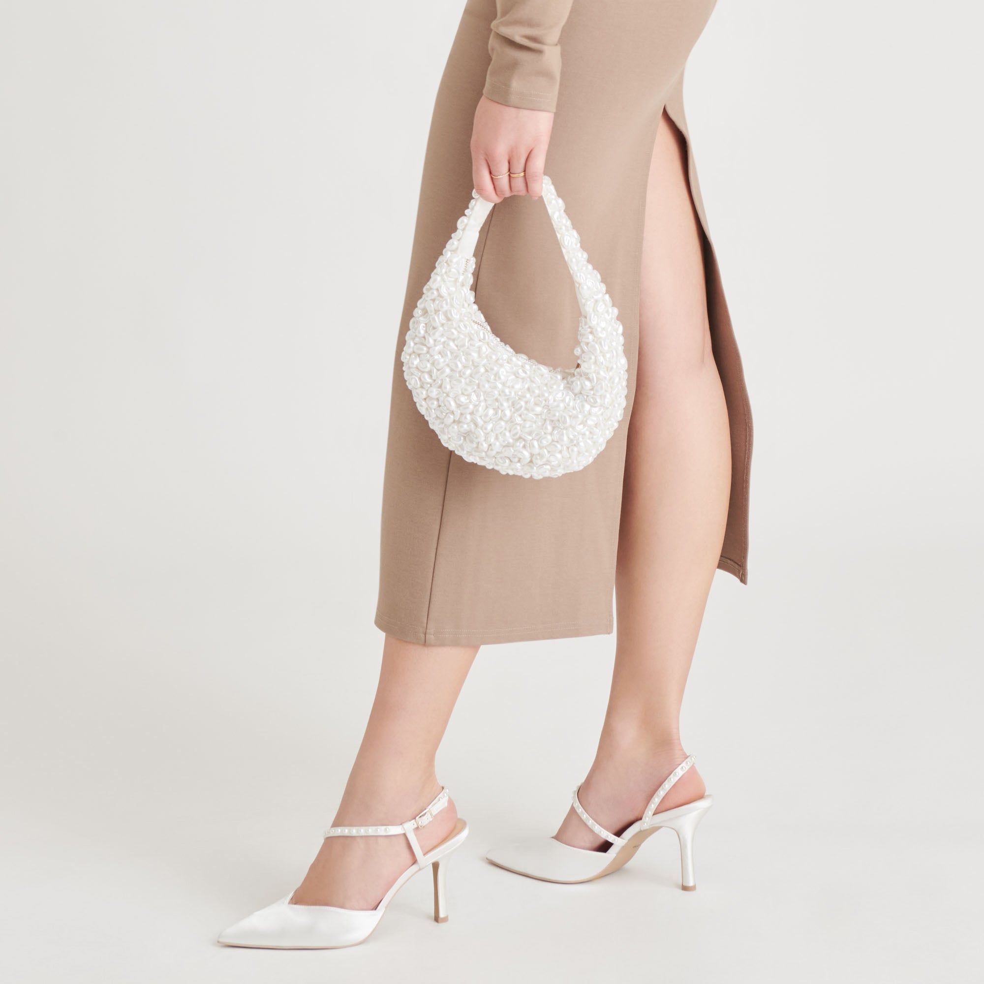 PEARLA Shoulder Bag for Women - White Faux Pearl Embellished Handbag | Elegant Crossbody Purse for Daily Use, Parties & Special Occasions