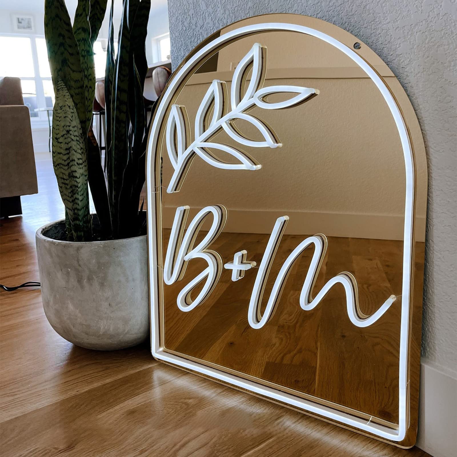 Custom Neon Signs for Wedding - Personalized Dimmable LED Neon Light with Initials, Gold Mirrored Acrylic Wall Decor (15