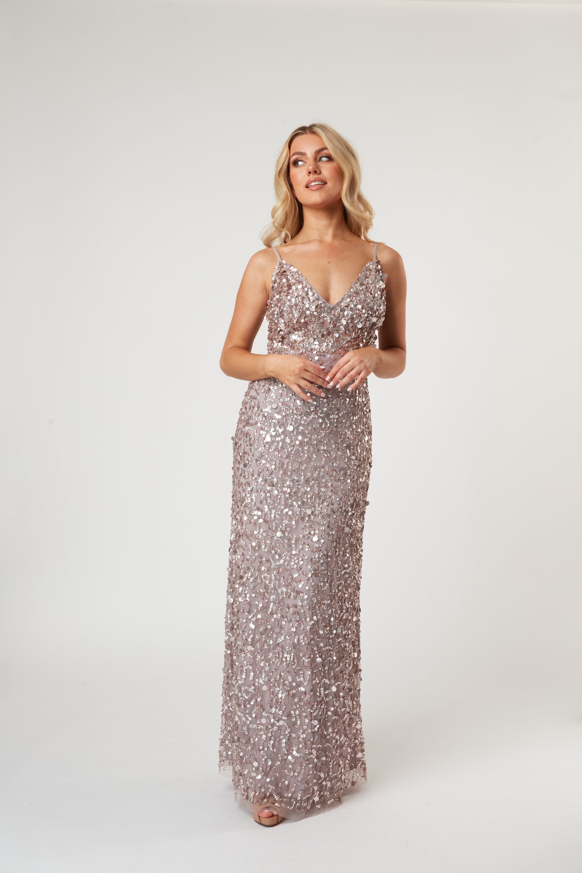 Elegant Betty Beaded Champagne Maxi Dress for Women - Perfect for Weddings, Evening Parties & Special Occasions