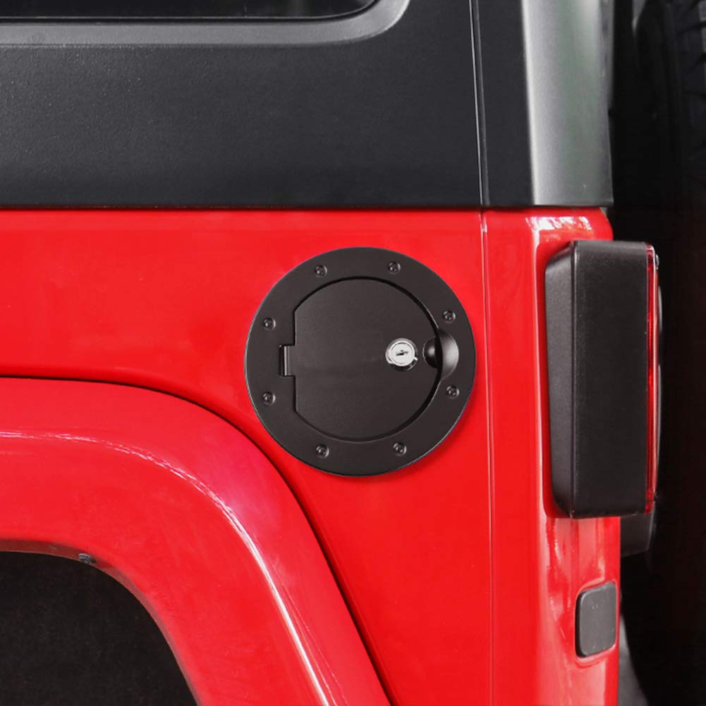 Locking Gas Cap Cover for Jeep Wrangler JK JKU 2007-2017 - Black Fuel Filler Tank Door Accessories (Fits Sport, Rubicon, Sahara Models) - Secure Anti-Theft Protection for Off-Road Adventures & Daily Commuting