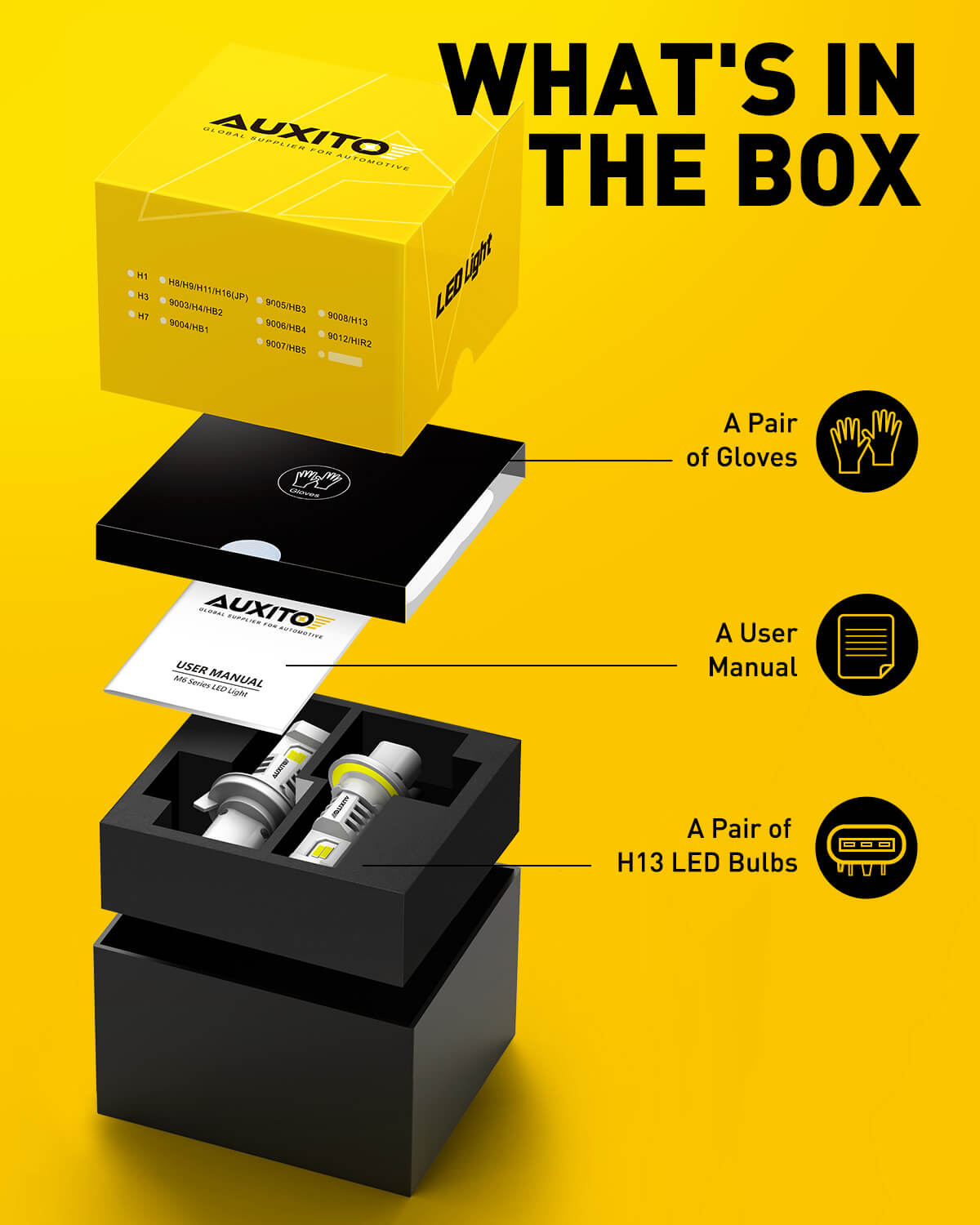 AUXITO H13/9008 LED Headlight Bulbs - 800% Brighter 6500K Cool White, Canbus Ready, Adjustable Beam - Perfect for Night Driving & Off-Road Adventures