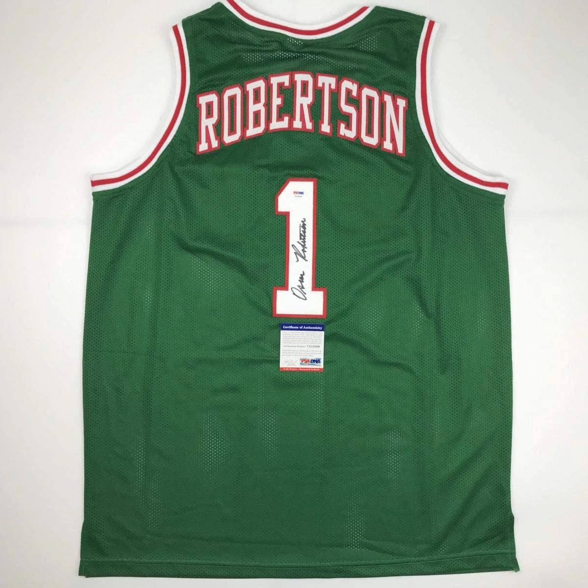 Authentic Autographed Oscar Robertson Milwaukee Bucks Green Basketball Jersey with PSA/DNA COA - Perfect for NBA Memorabilia Collectors and Sports Fans Display