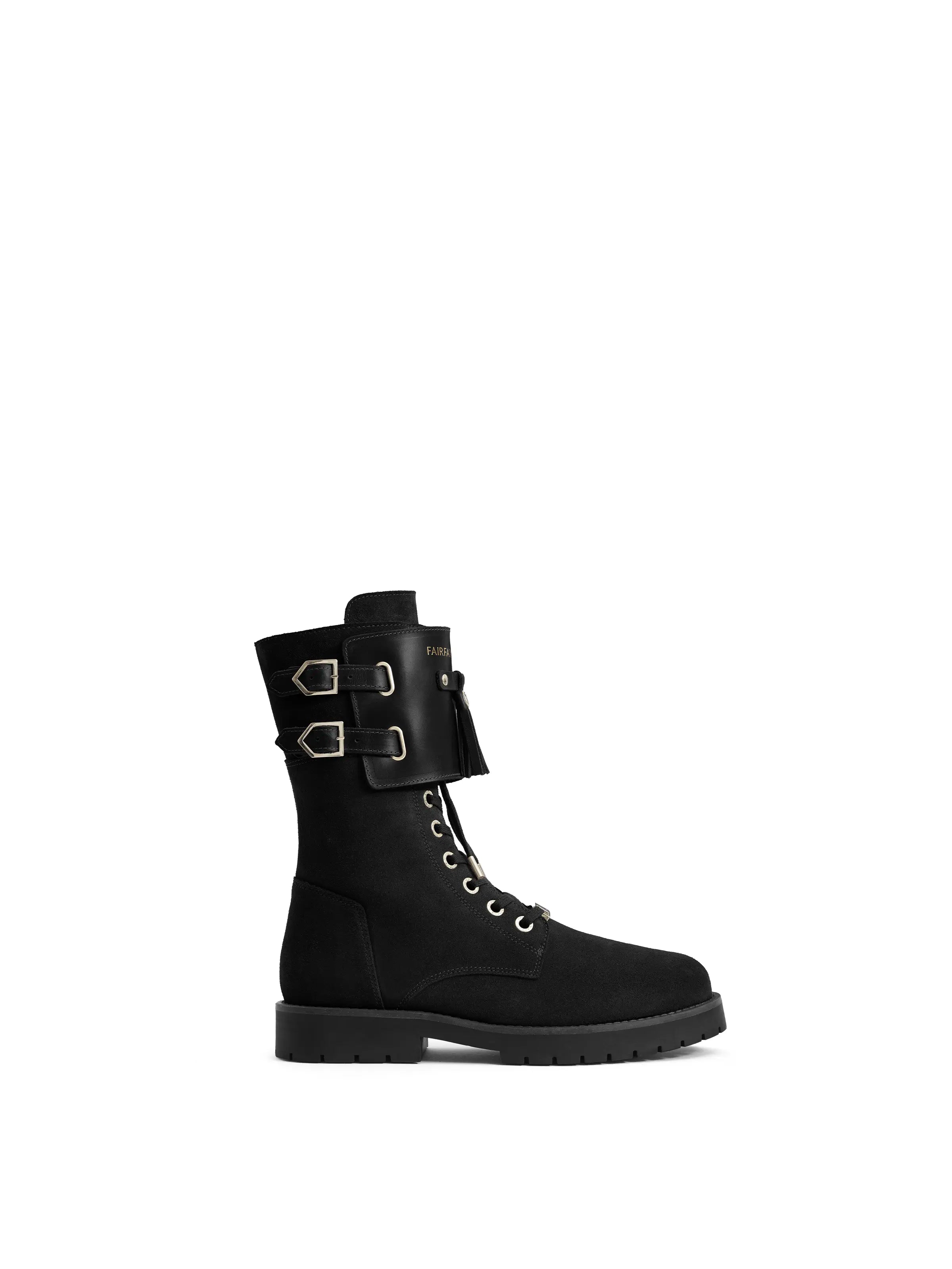 Windsor Combat Boots for Women - Black Suede Leather Ankle Boots - Stylish & Comfortable for Everyday Wear, Work & Outdoor Activities