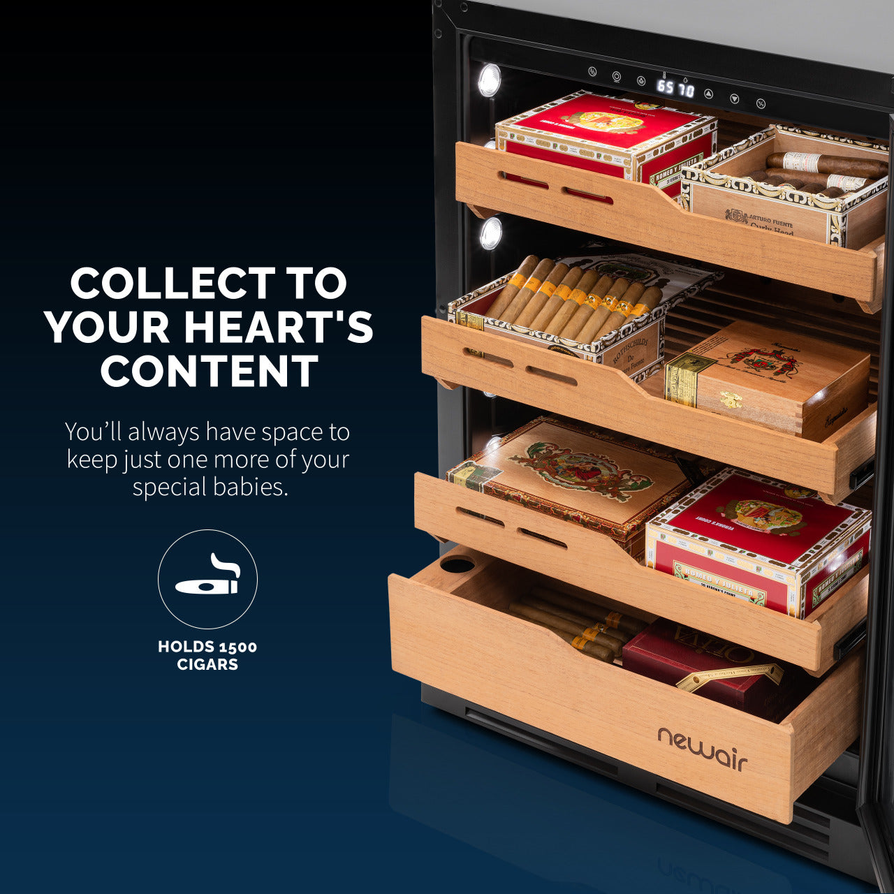 Newair® 1500-Count Electric Cigar Humidor Cabinet - Freestanding or Built-In Wine Cooler Conversion - Perfect for Cigar Aficionados & Home Bars