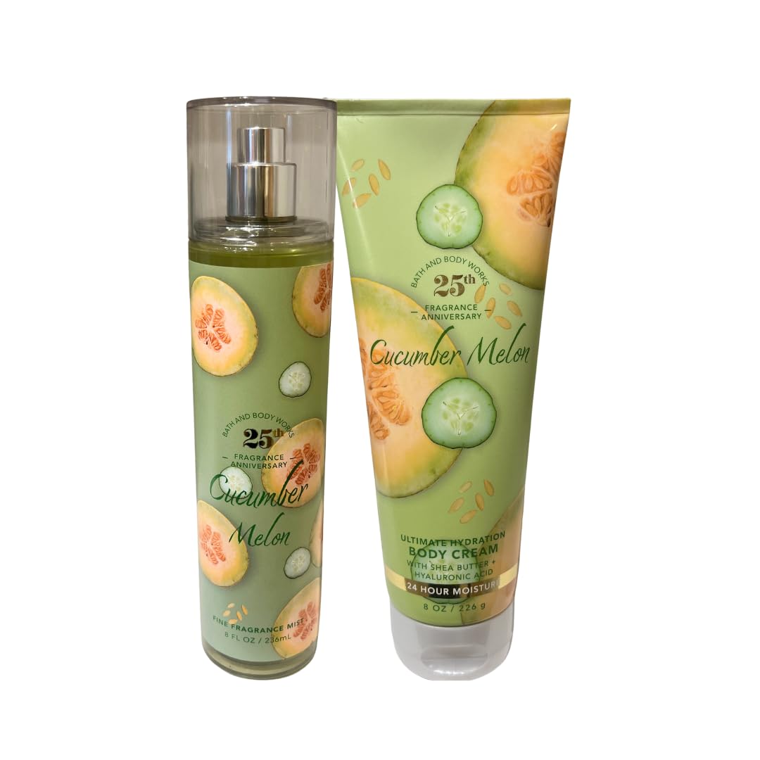 Bath & Body Works Cucumber Melon Fine Fragrance Mist & Body Cream Set - 8oz Each | Refreshing Scent for Daily Moisturizing, Summer Body Care & Gift Giving