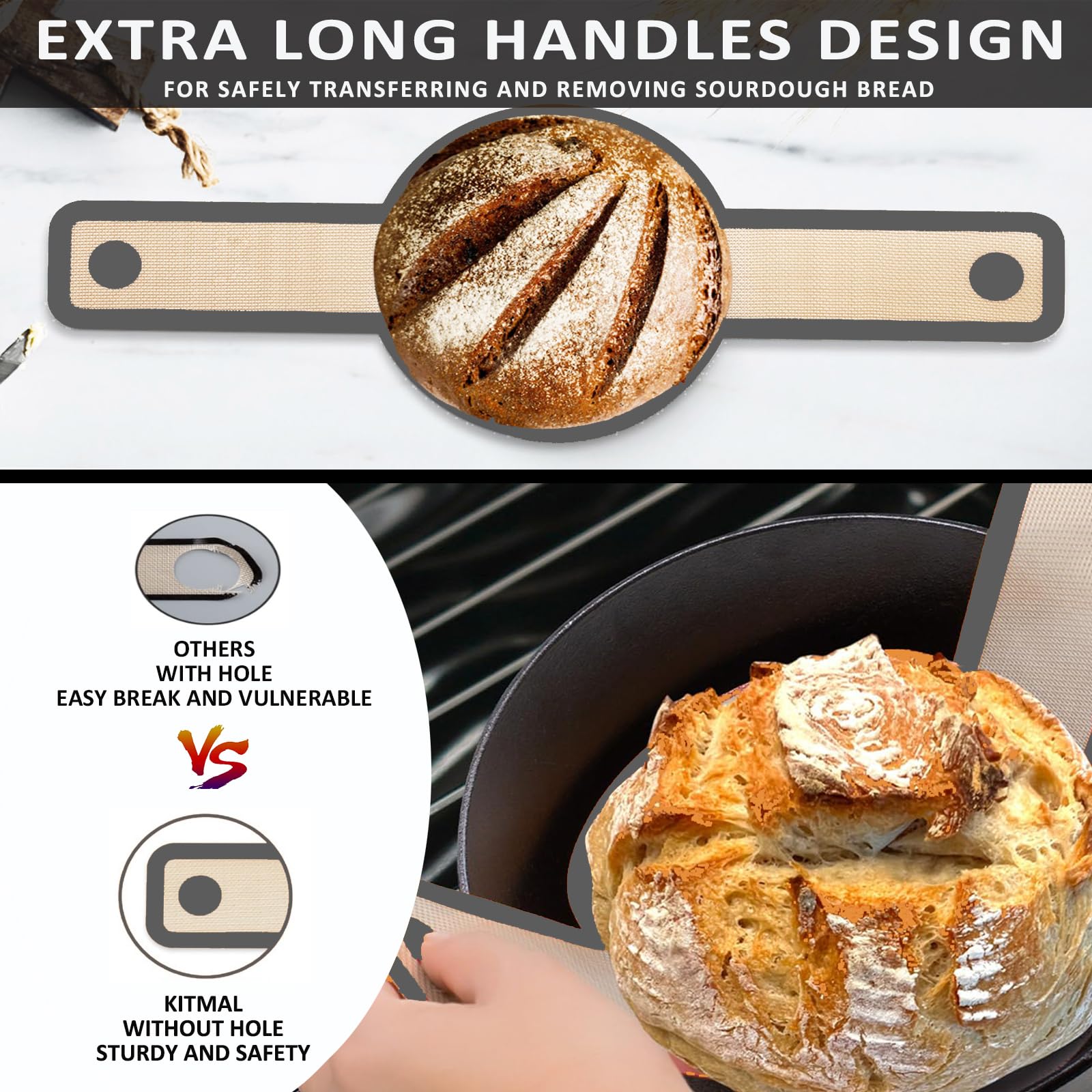Non-Stick Silicone Bread Sling for Dutch Oven - Oval & Round Reusable Baking Mat with Long Handles | Perfect for Sourdough, Artisan Bread Making | Ideal for Home Bakers & Bread Baking Enthusiasts